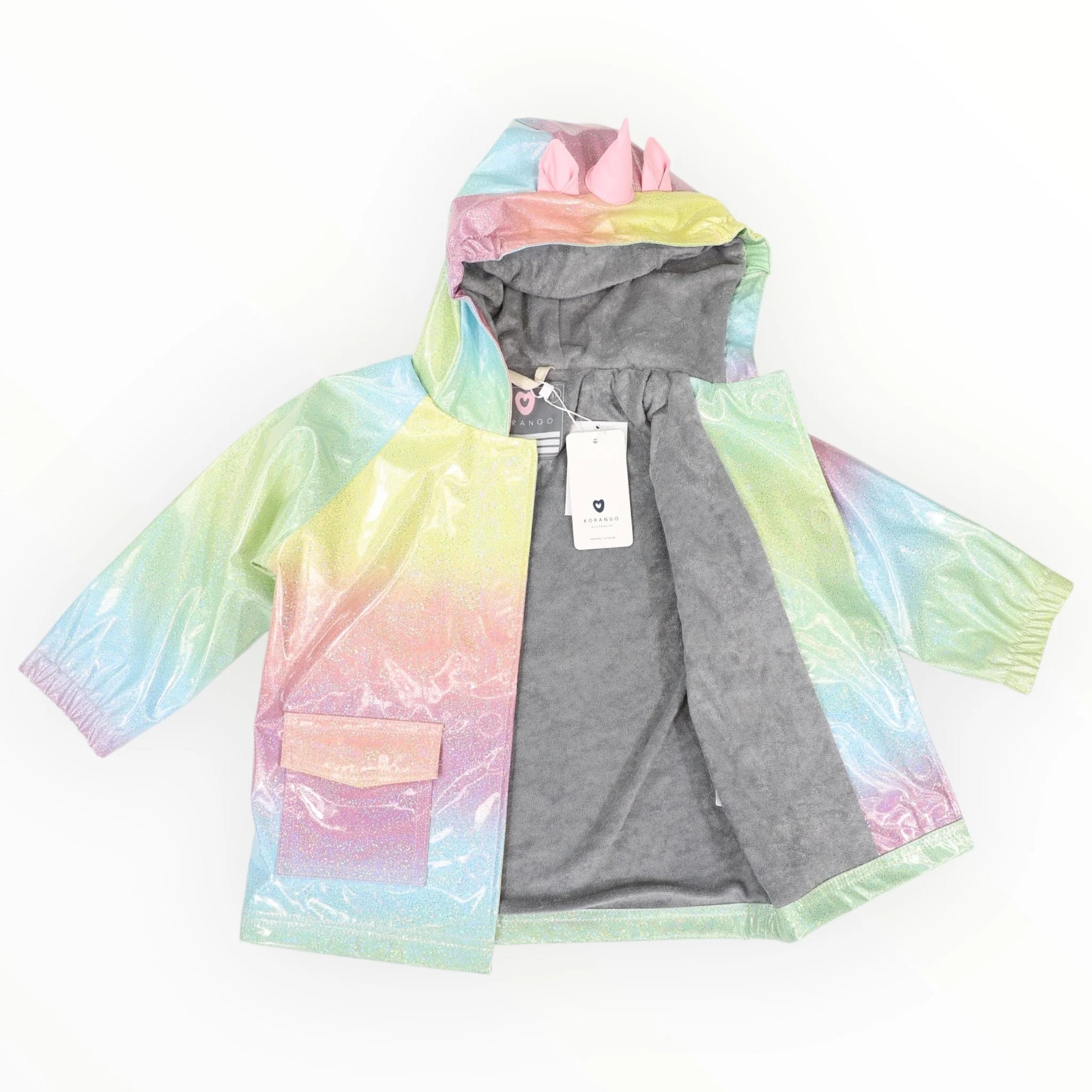 Korango Unicorn Glitter Rainbow Raincoat - Pink