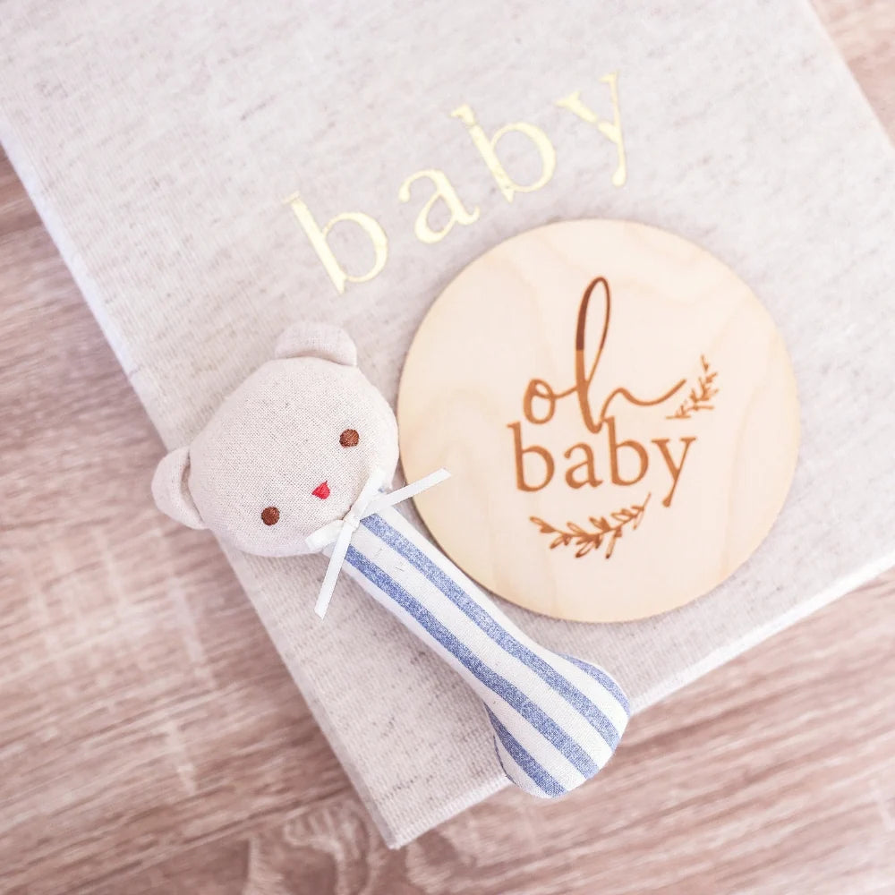 Alimrose Ted Stick Rattle -  Chambray Stripe
