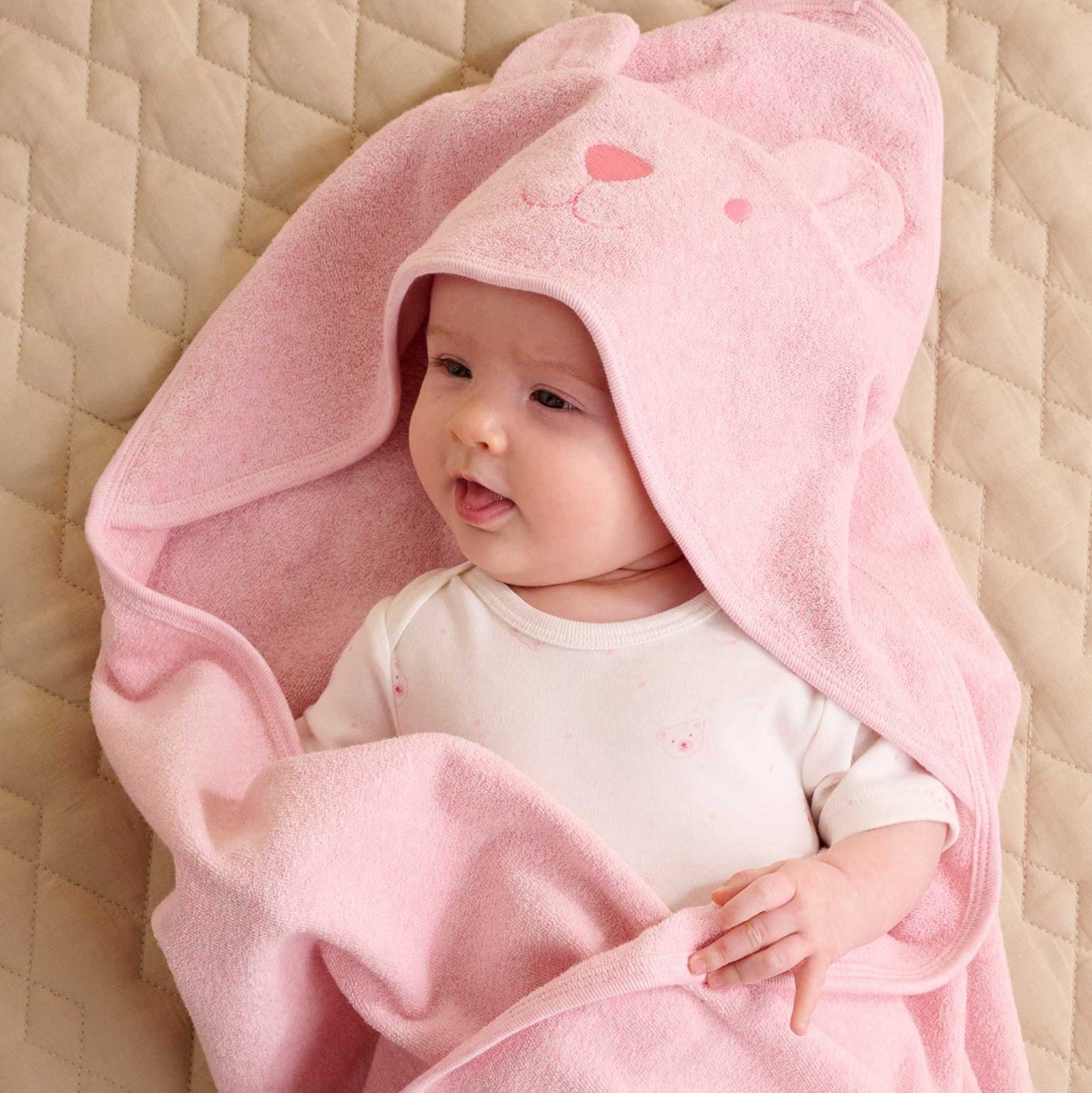 Purebaby Hooded Bear Towel - Pink