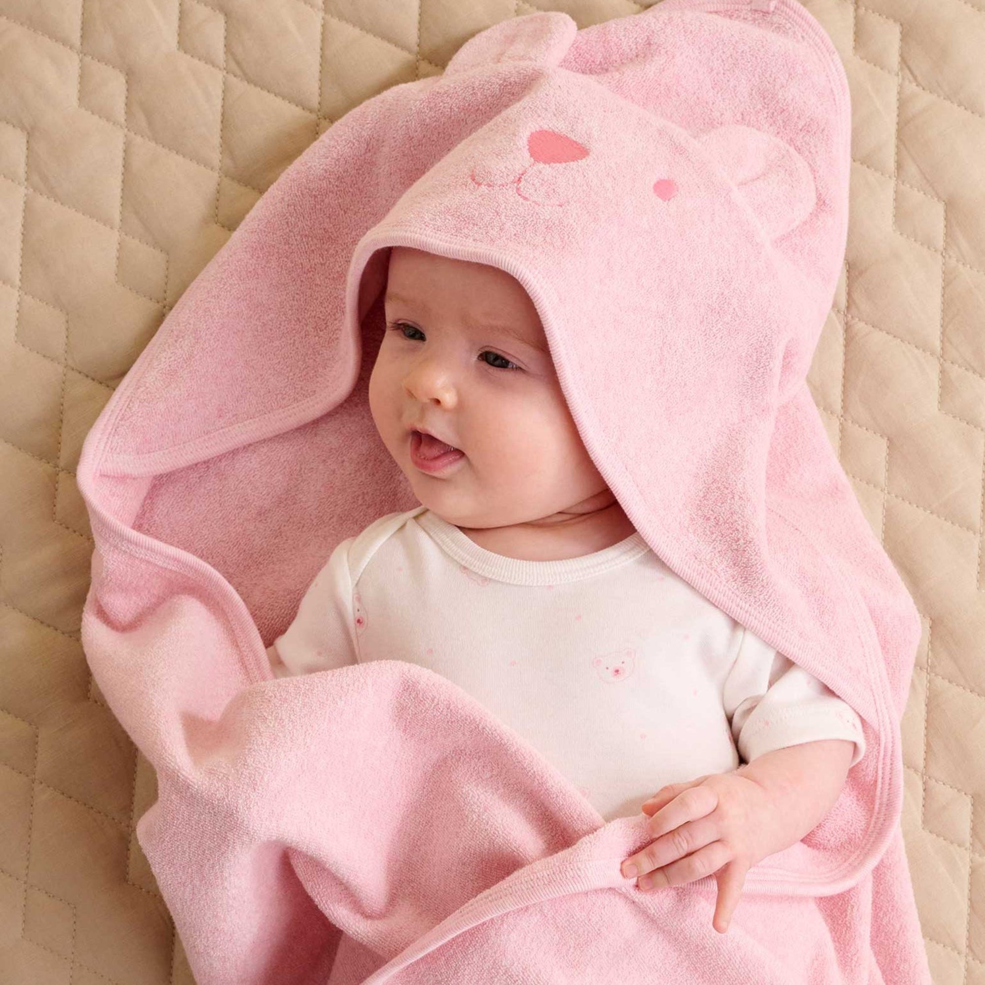 Purebaby Hooded Bear Towel - Pink