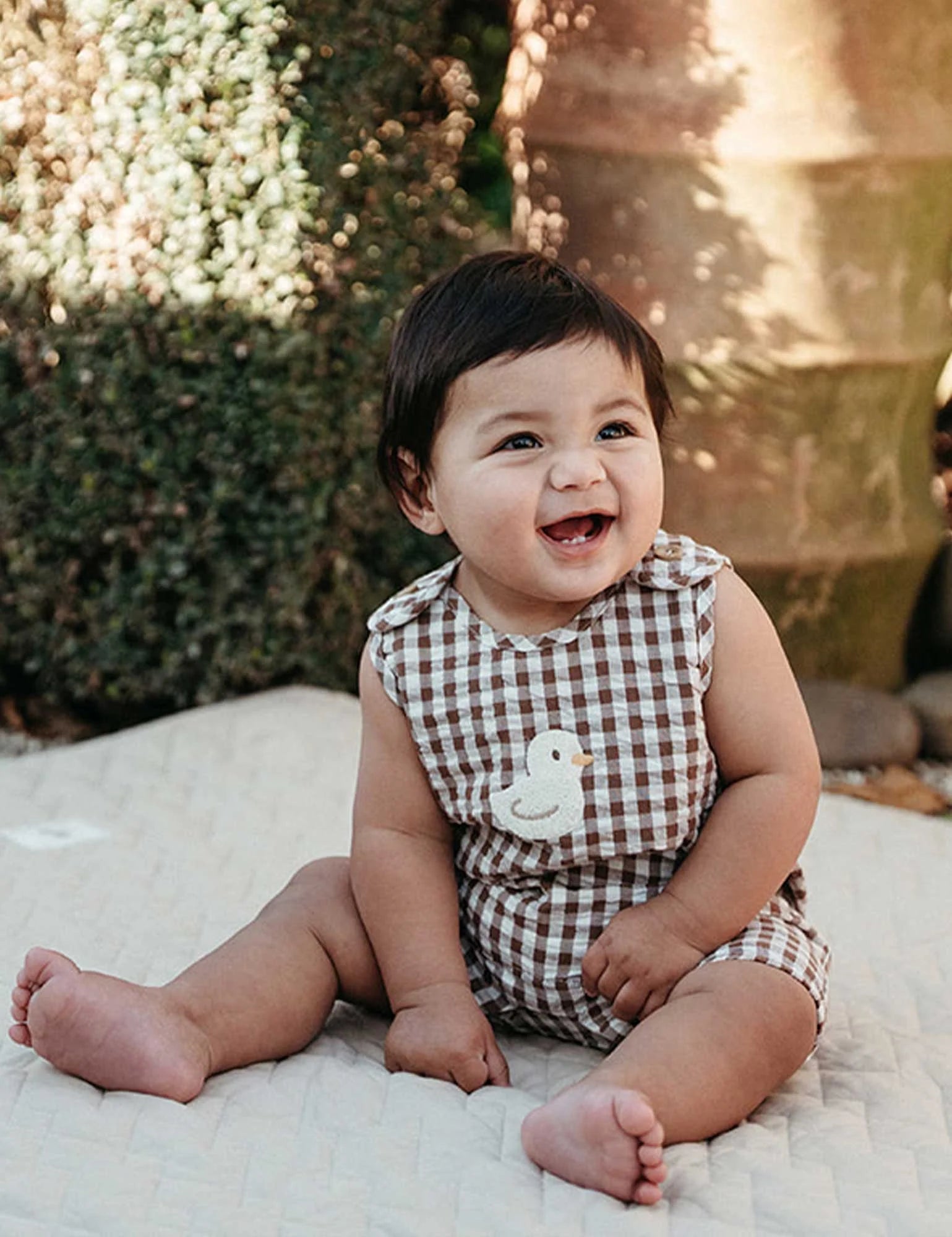 Ducky Gingham Romper - Milk Chocolate
