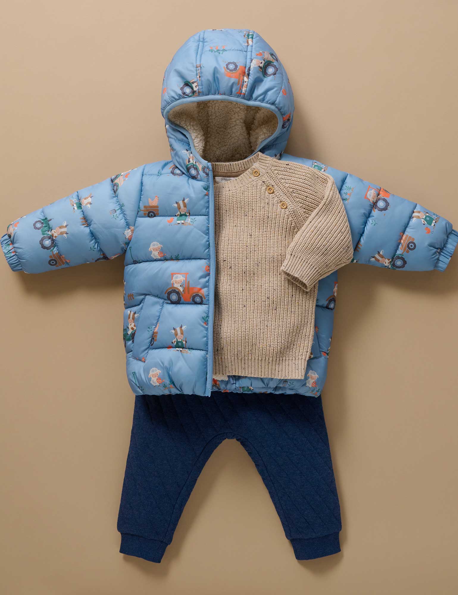 Purebaby Shearling Lined Puffer Jacket - Farming Print