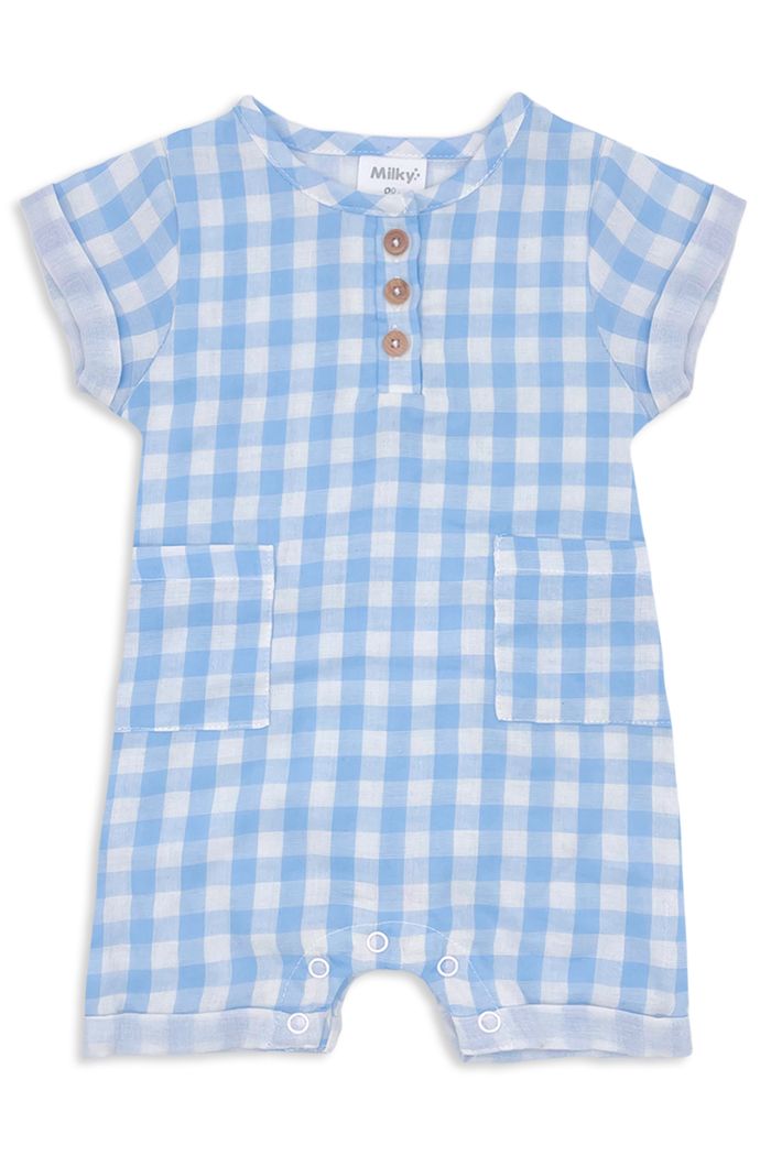 Milky Blue Check Romper