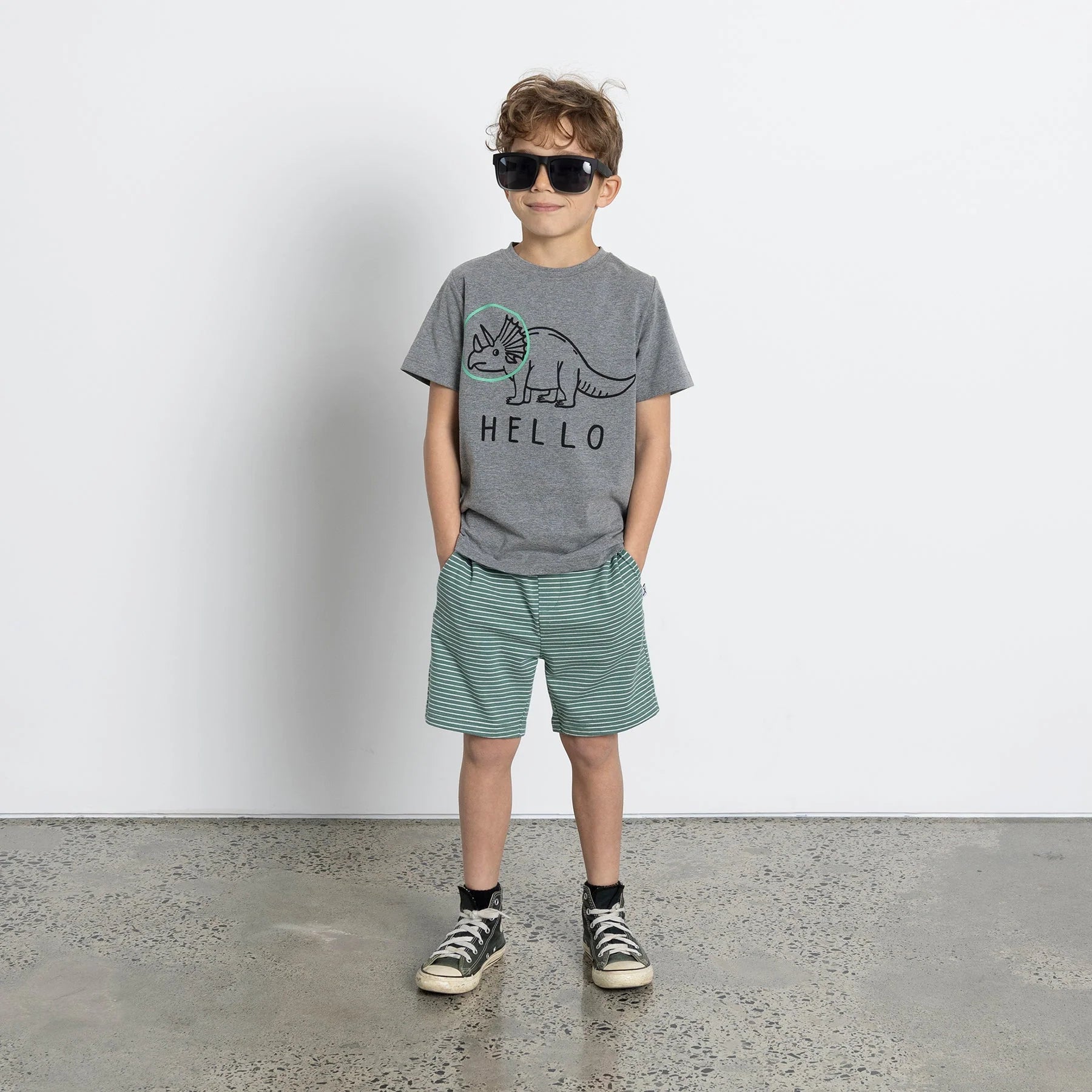 Minti Hello Bye Dinos Tee Charcoal Marle