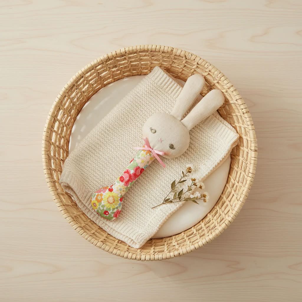 Alimrose Bunny Stick Rattle -  Spring Blossom