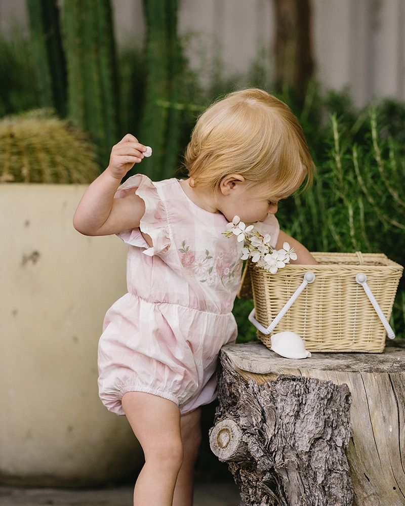 Lara Embroidered Romper - Pink Check