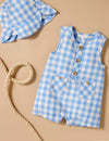 Purebaby Ocean Gingham Linen Blend Romper