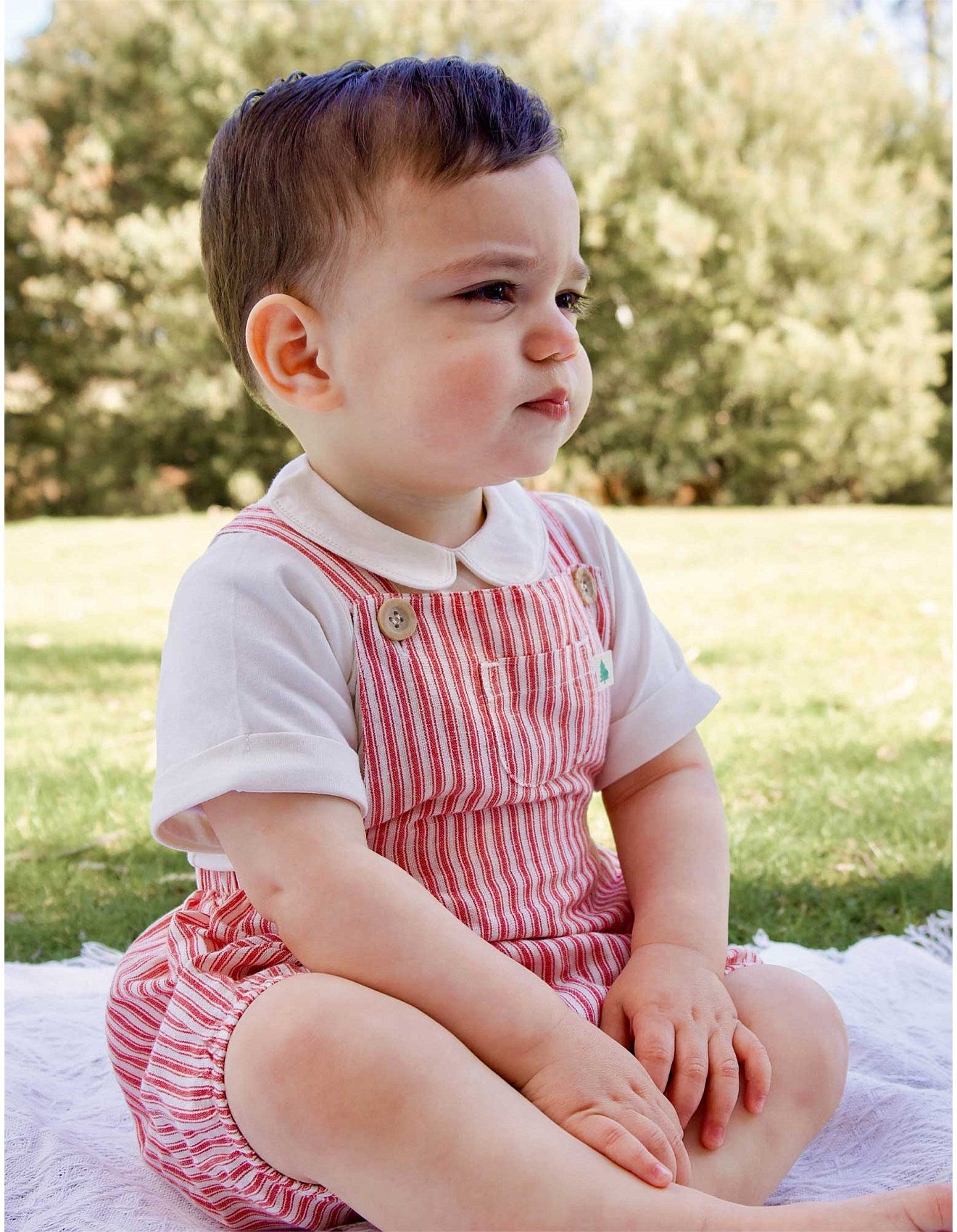 Purebaby Striped Overall Set - Ticking Red