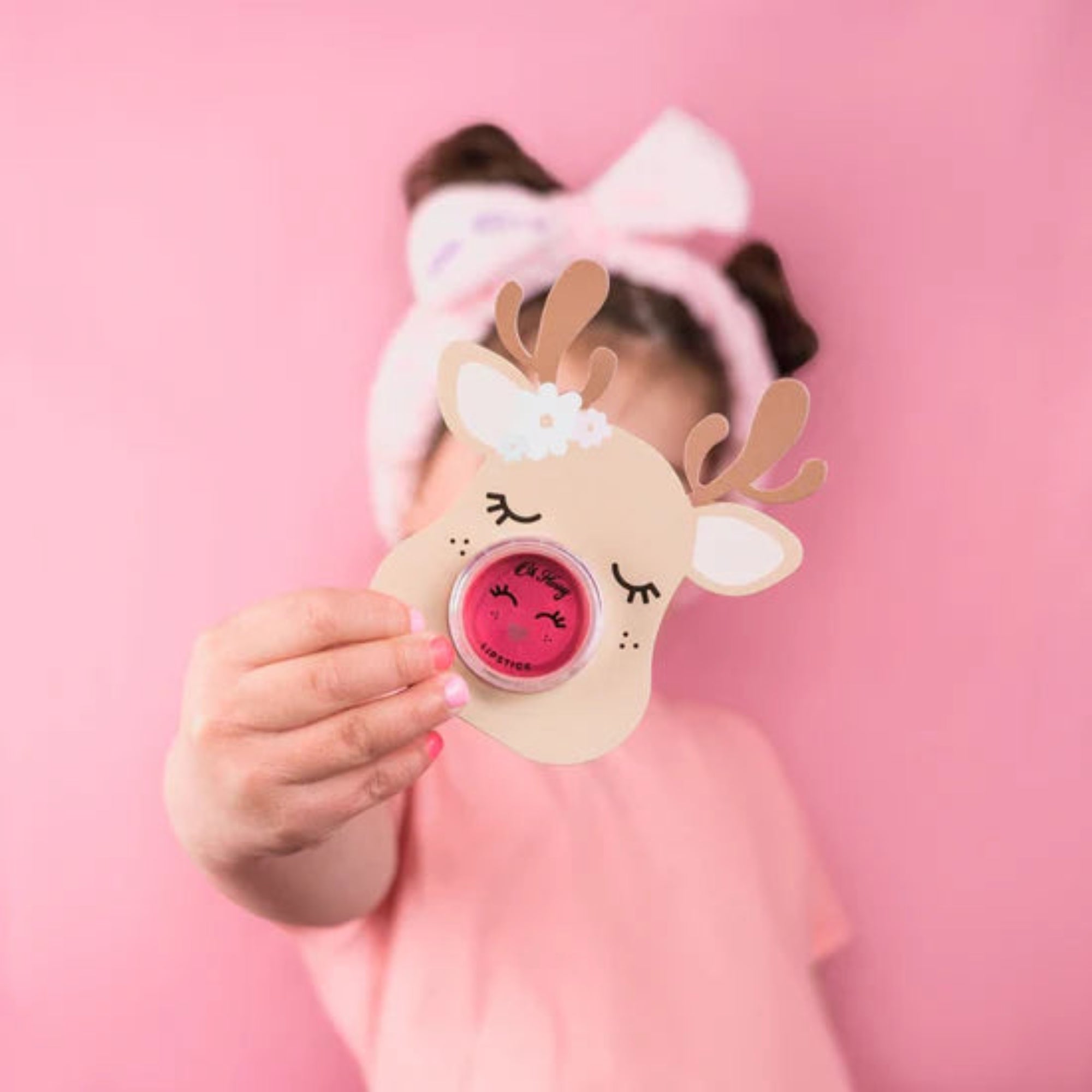 Oh Flossy Lipstick Stocking Stuffer - Rudolph - Pink Ears with Flowers