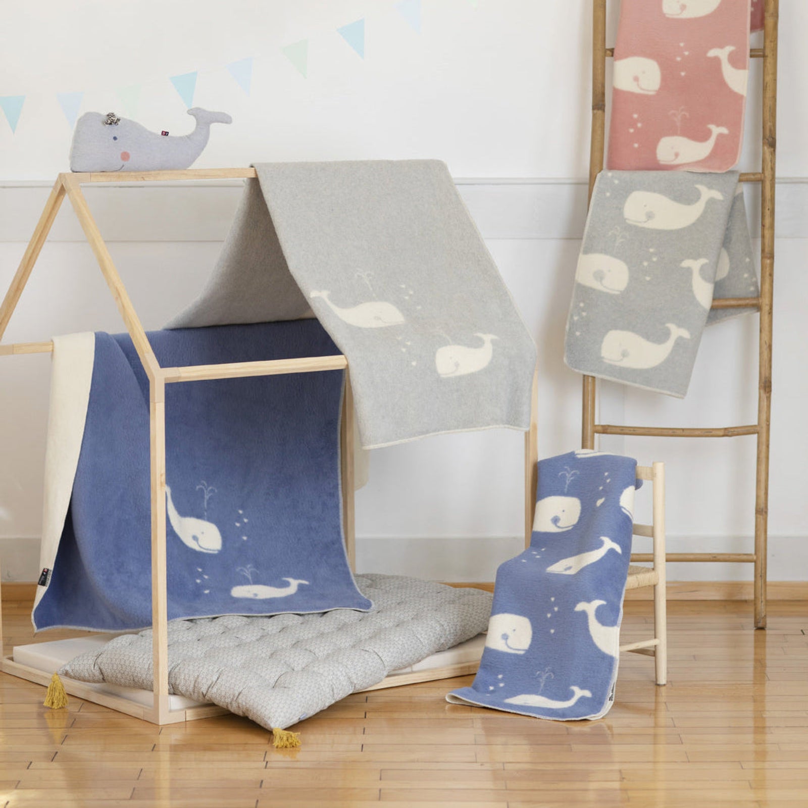 David Fussenegger Blue Whales All Over Maja Organic Cotton Cot Blanket