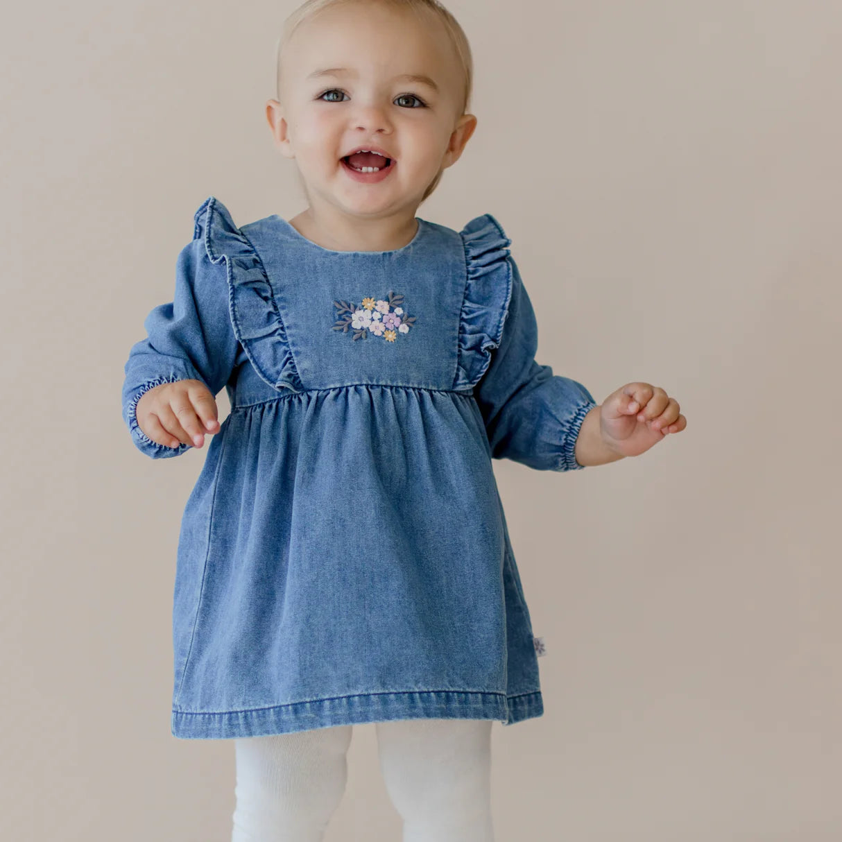 Marquise Floral Embroidered Chambray Dress