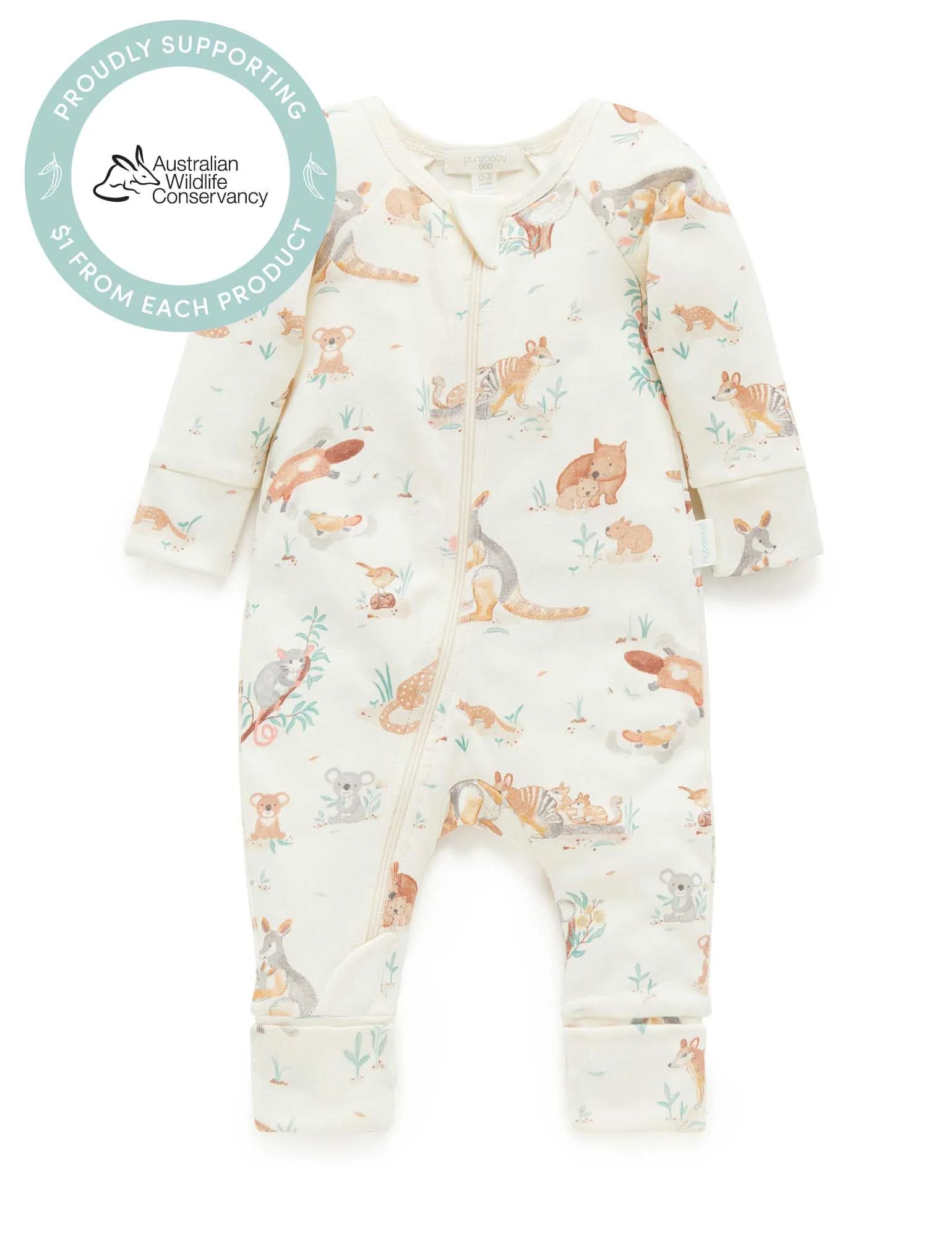 Purebaby Bush Babies Zip Growsuit