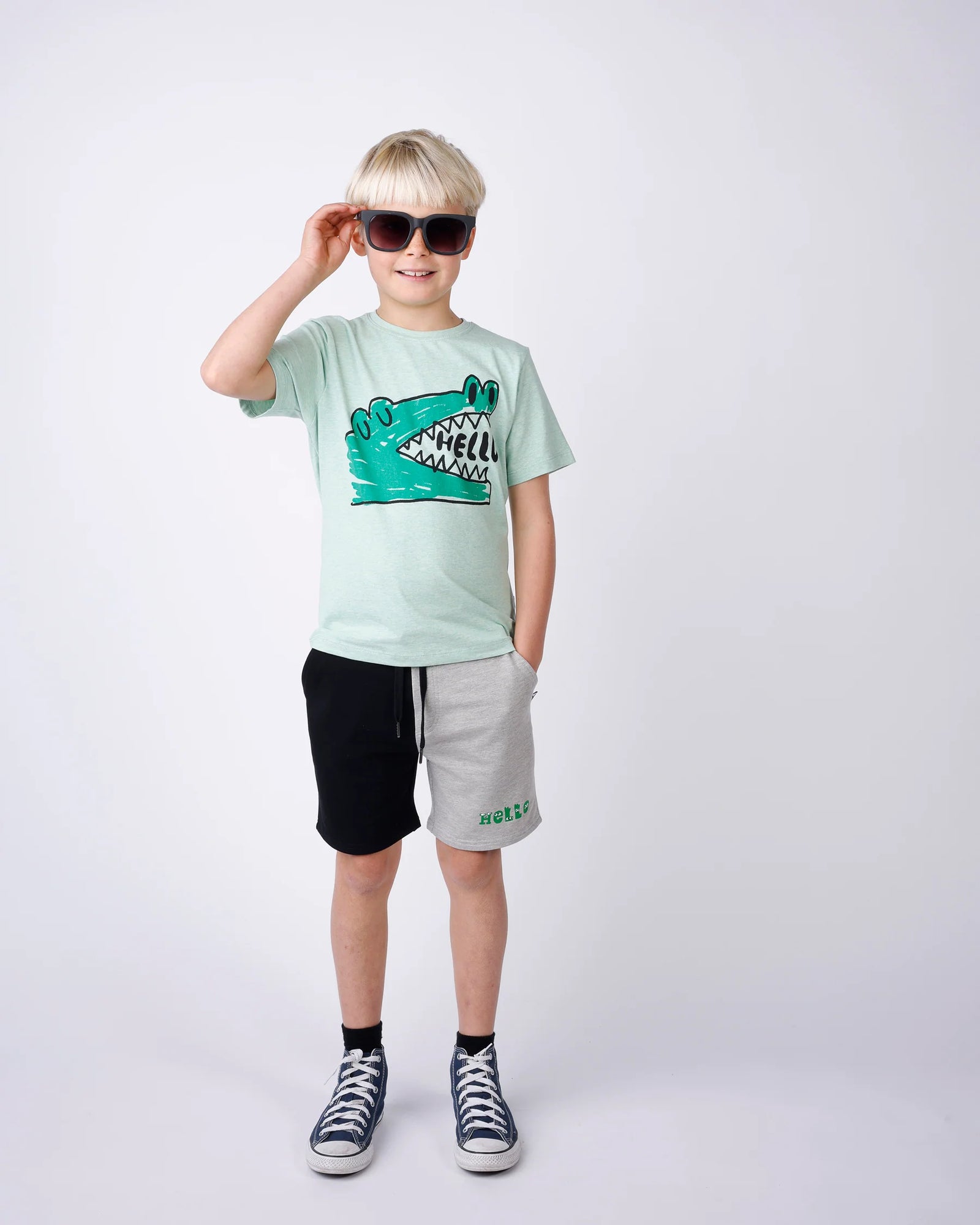 Minti Hello Croc Tee - Green Marle
