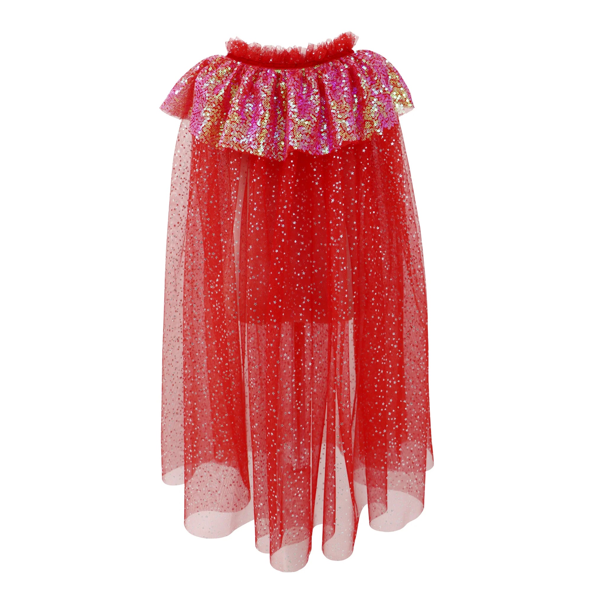 Twinkling Sequin Trim Cape - Red