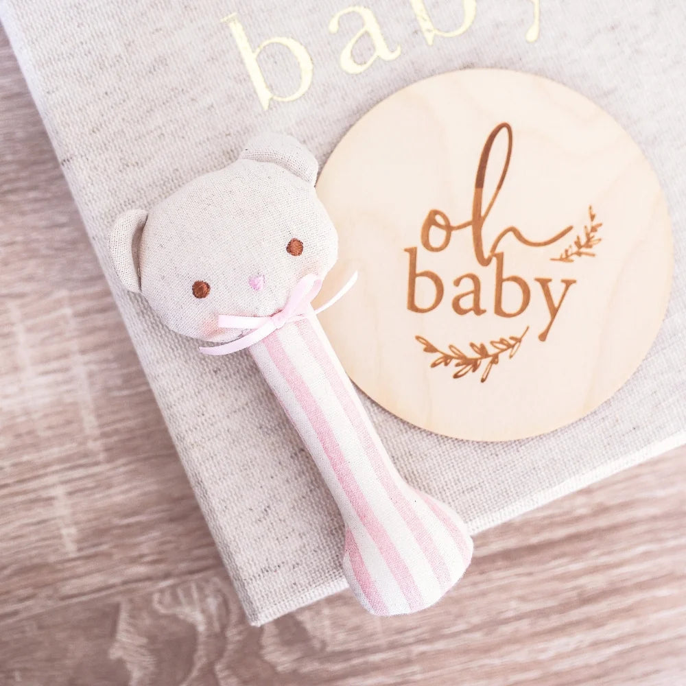 Alimrose Ted Stick Rattle -  Pink Stripe