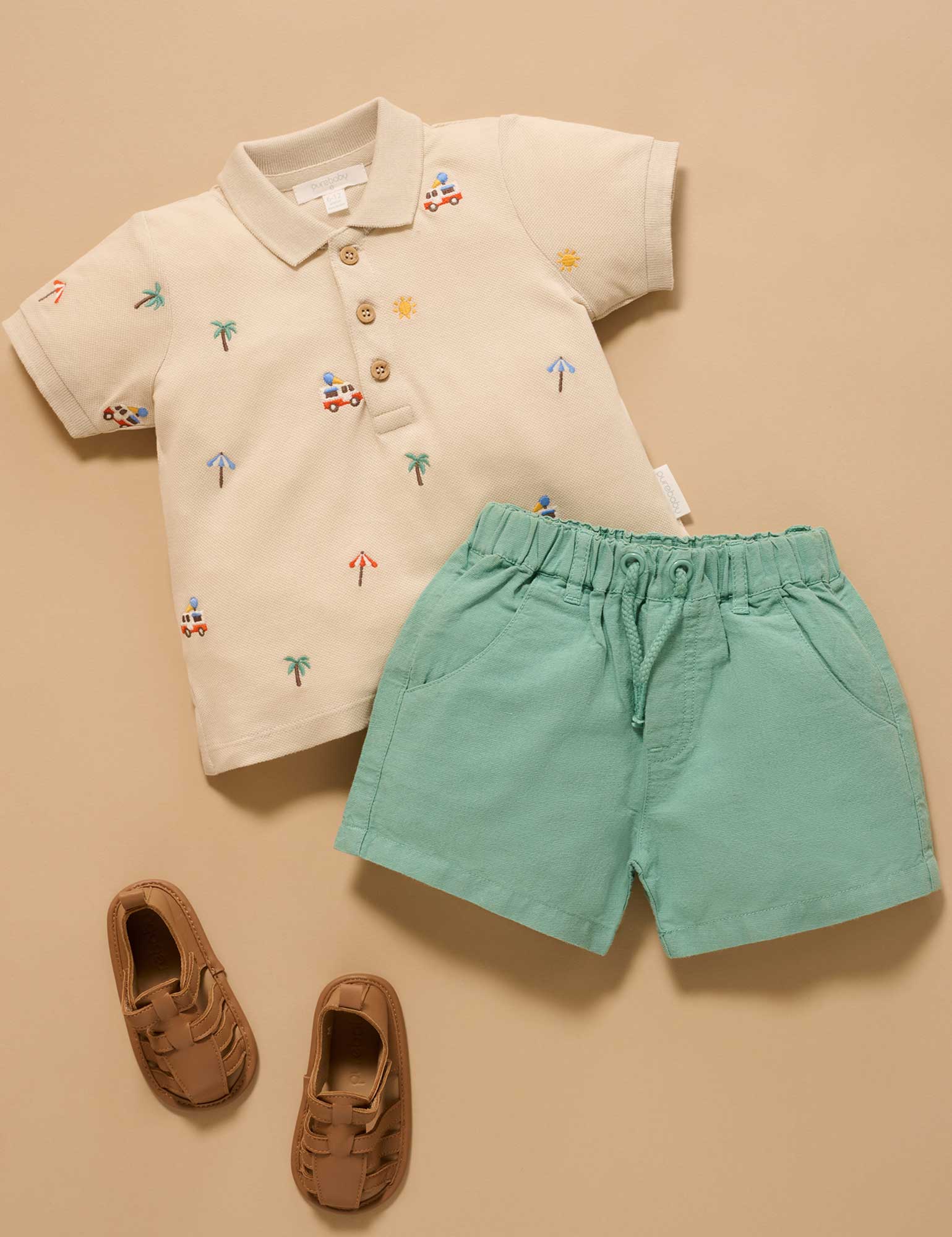 Purebaby Linen Blend Shorts - Iguana