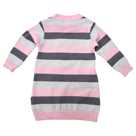 Korango Striped Cotton Knit A-line Dress - Pink/Charcoal/Grey
