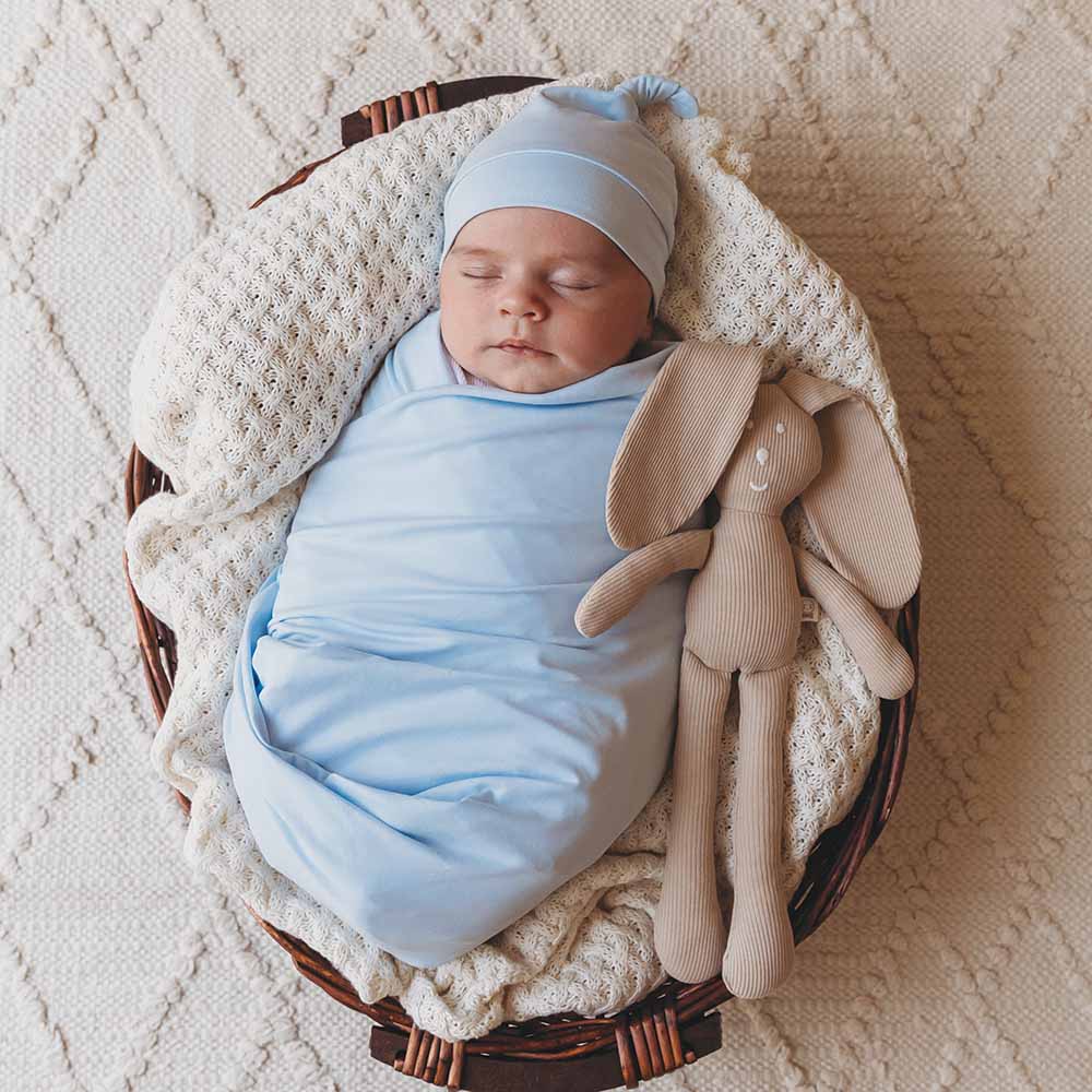 Snuggle Hunny Baby Blue Organic Jersey Wrap & Beanie Set