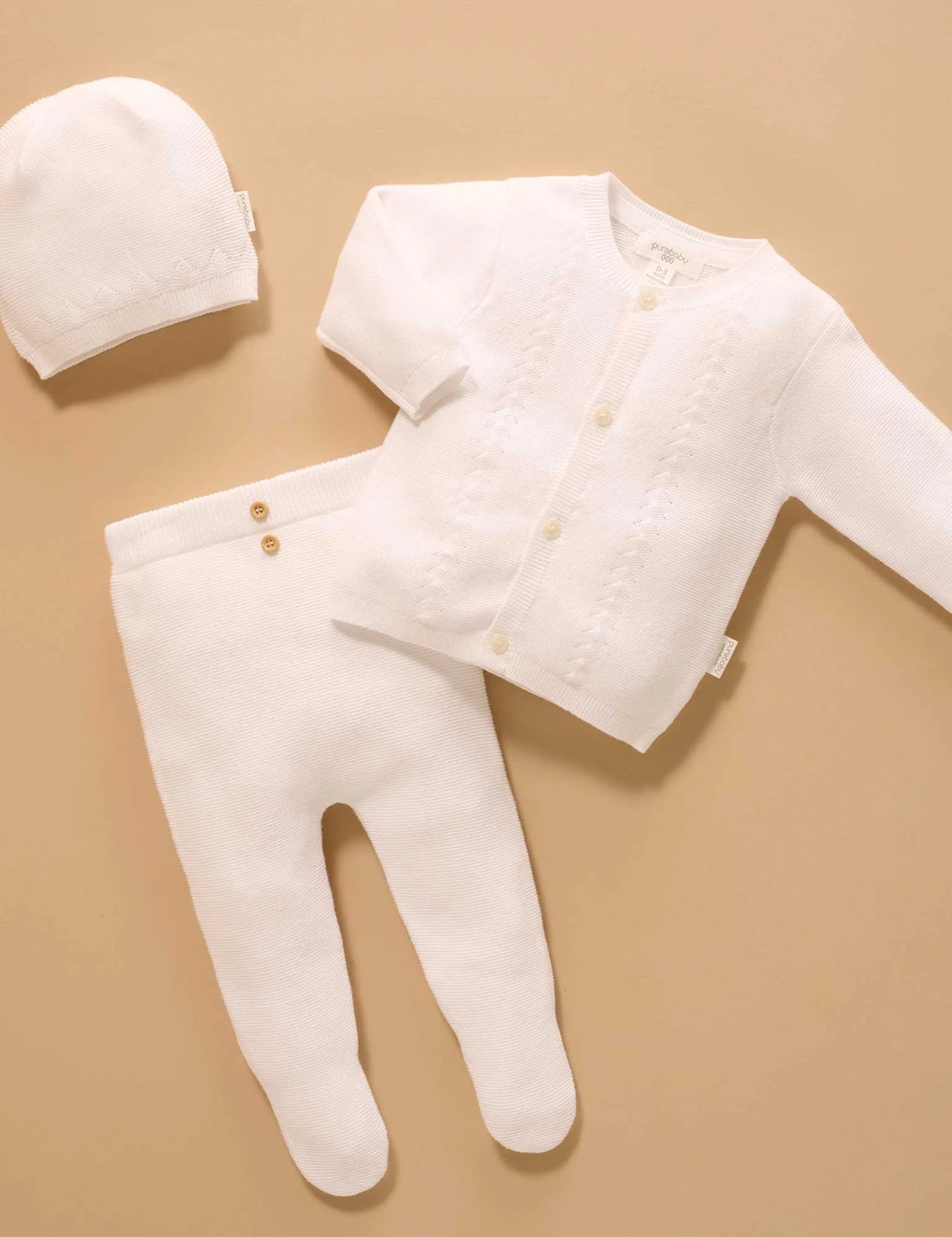 Purebaby Layette Beanie - White