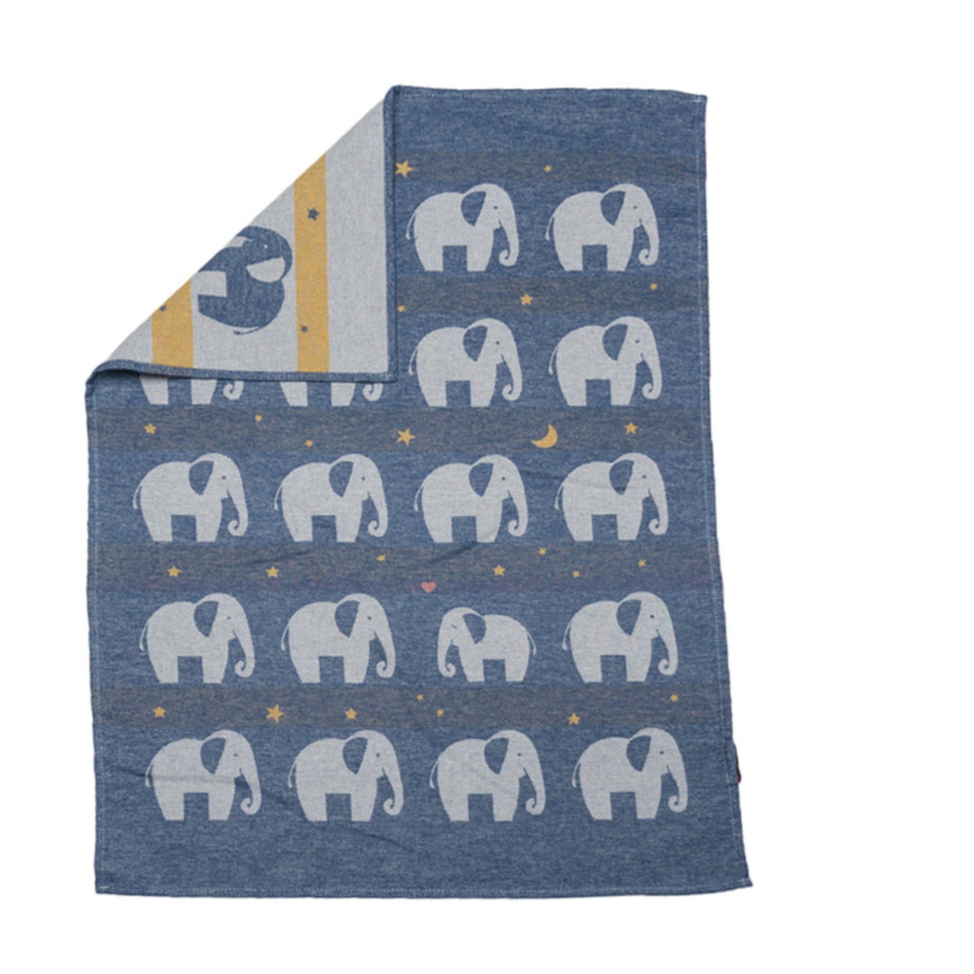 David Fussenegger Dark Blue Elephants All Over Lima Bassinet Blanket