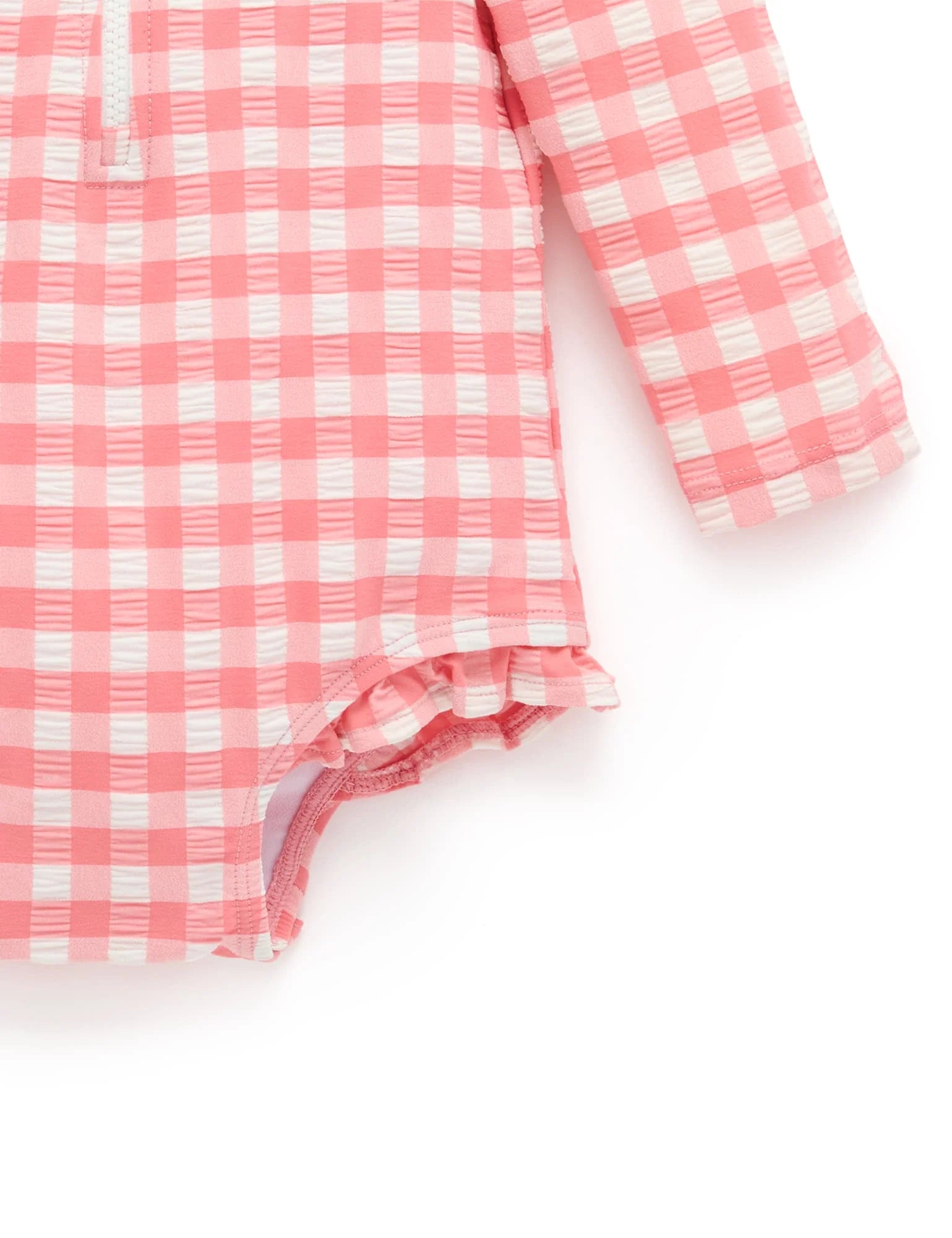 Purebaby Pomegranate Gingham Frilly Long Sleeve Swimsuit