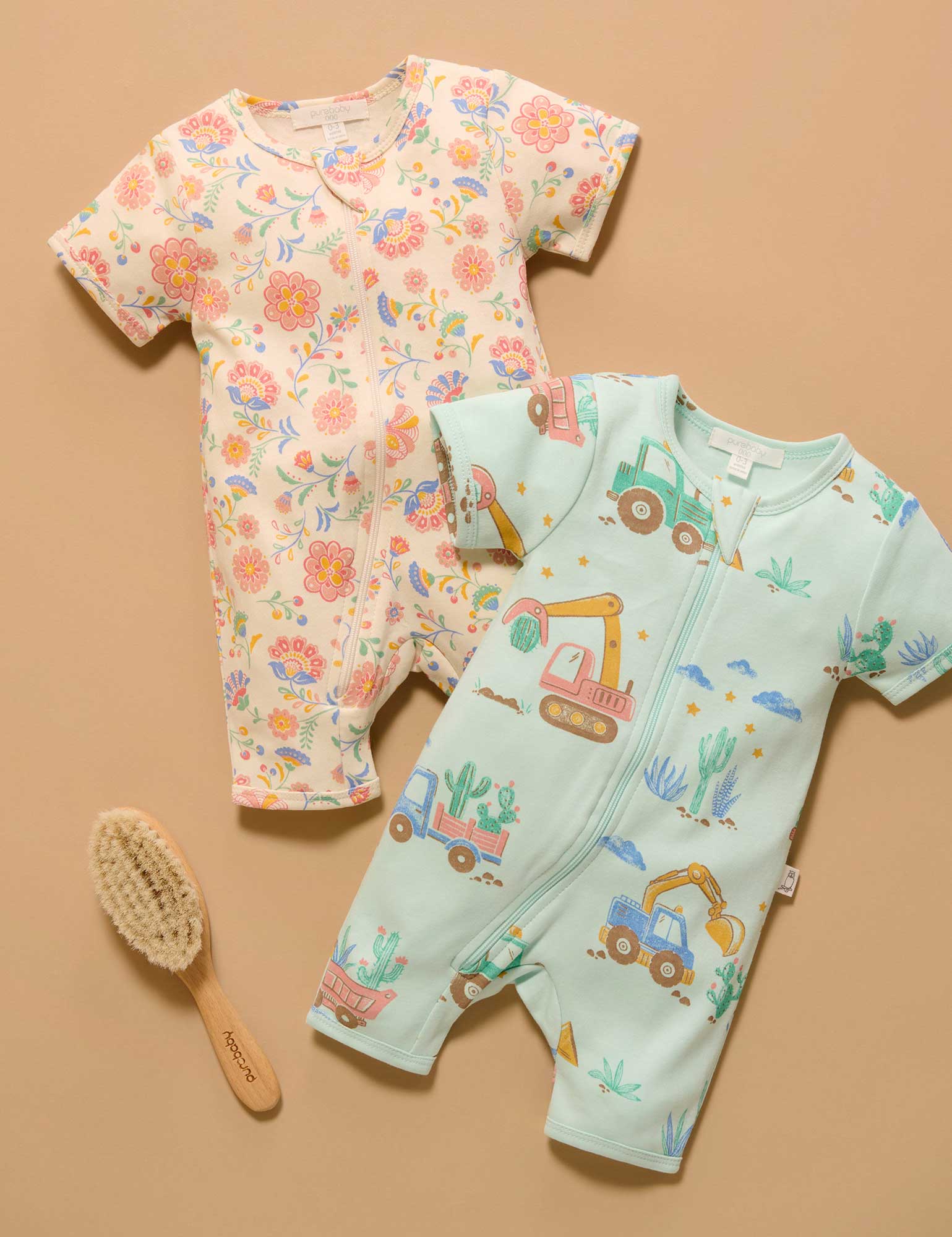 Purebaby Desert Trucks Short Zip Growsuit