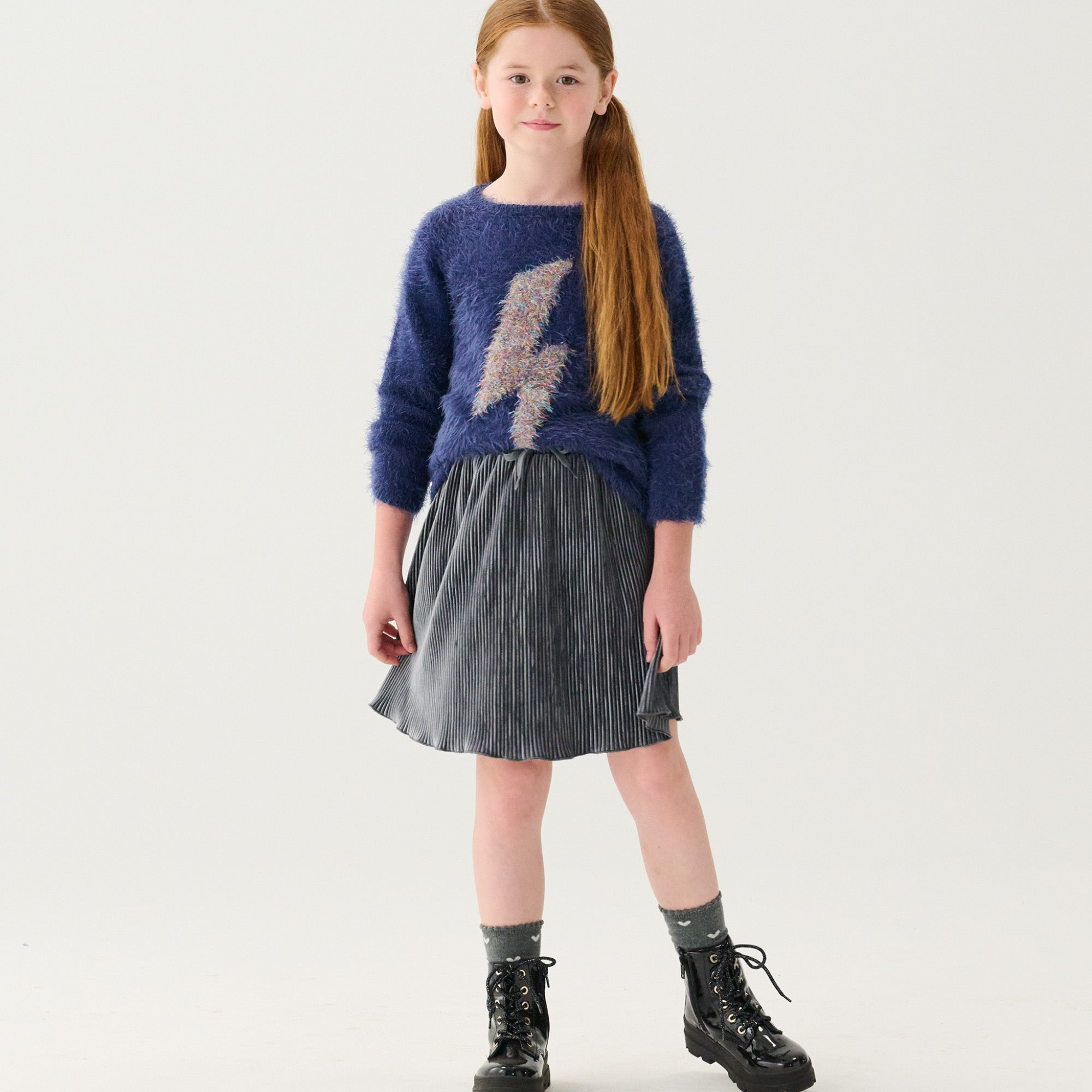 Hatley Metallic Lightning Furry Graphic Sweater - Patriot Blue