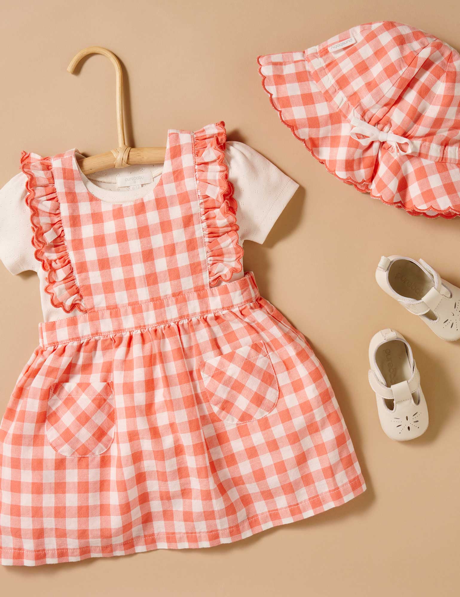 Purebaby Coral Gingham Pinnie