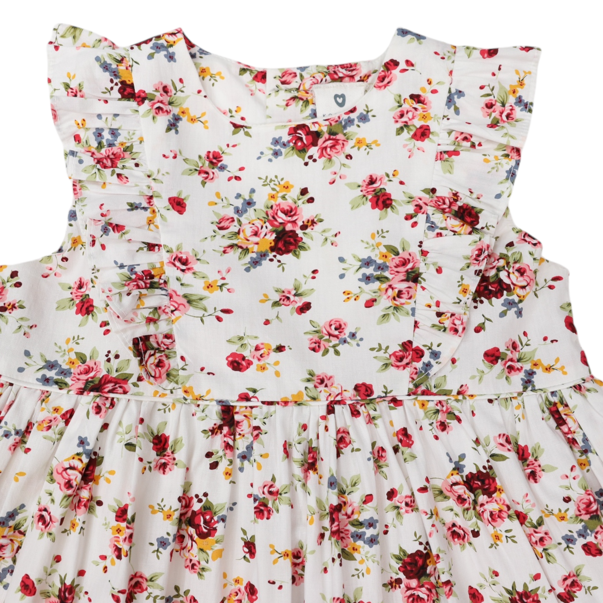 Korango Floral Dress with frill - White