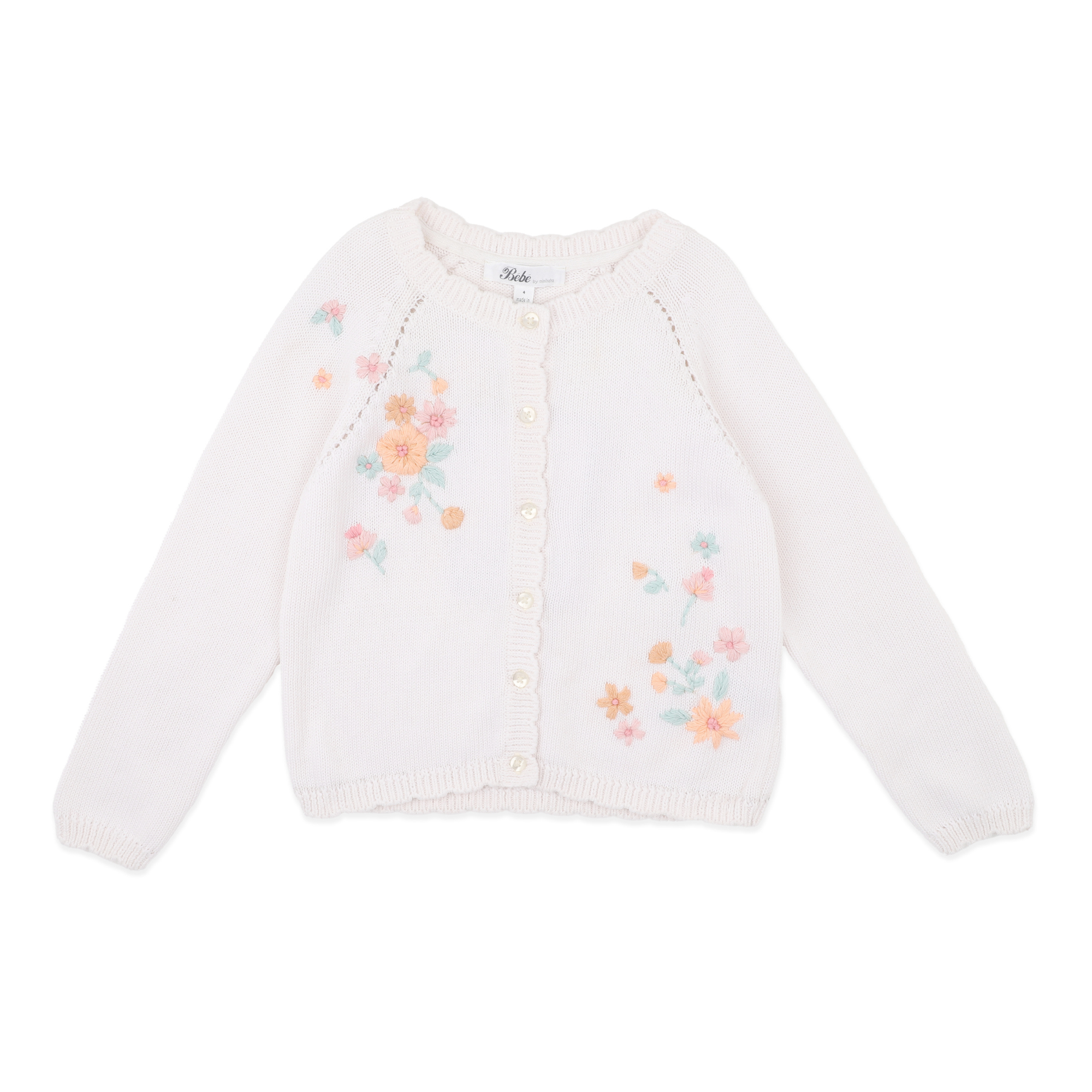 Bebe Fern Hand Emb. Organic Cardigan - Cloud