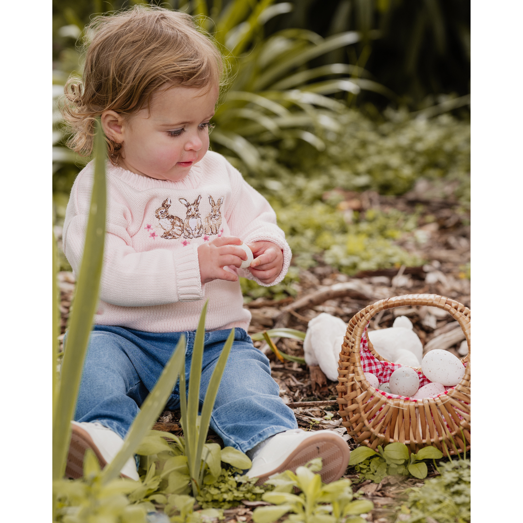 Bebe Winnie emb. Bunny knitted jumper - Pale pink