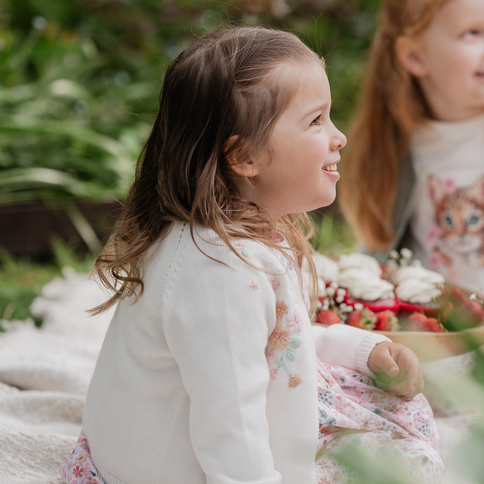 Bebe Fern Hand Emb. Organic Cardigan - Cloud