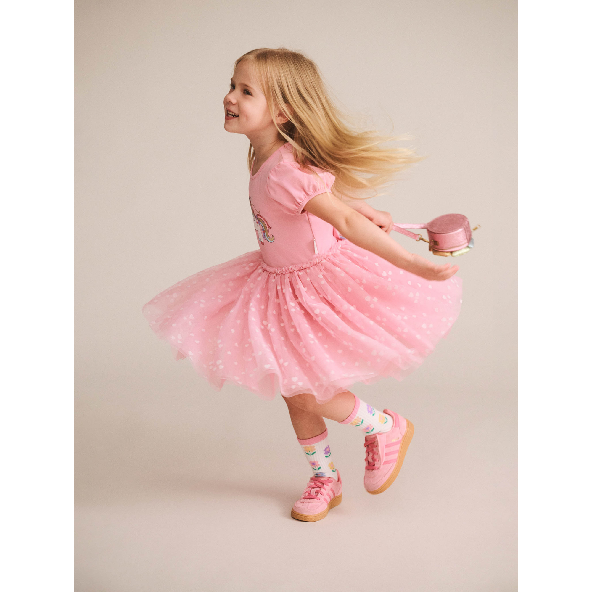 Huxbaby Magical Unicorn Puff Slv Tulle Dress - Strawberry Creme