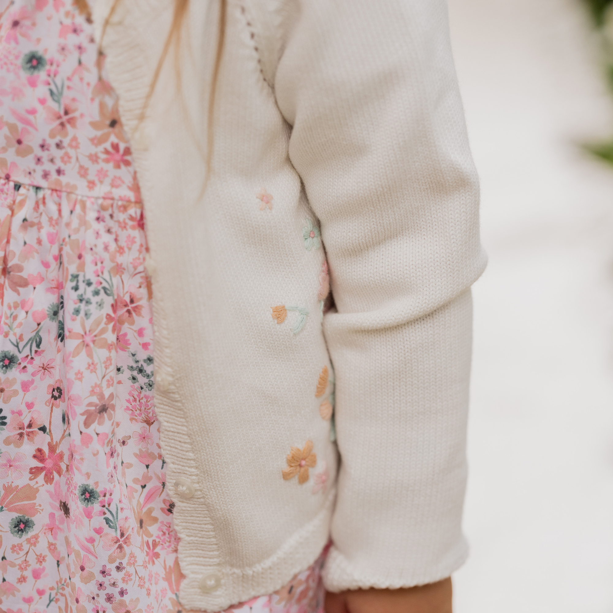 Bebe Fern Hand Emb. Organic Cardigan - Cloud