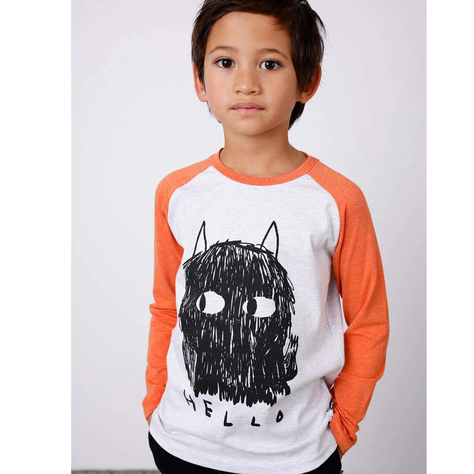 Minti Hello Goodbye Monster Tee - White Marle/Orange Marle