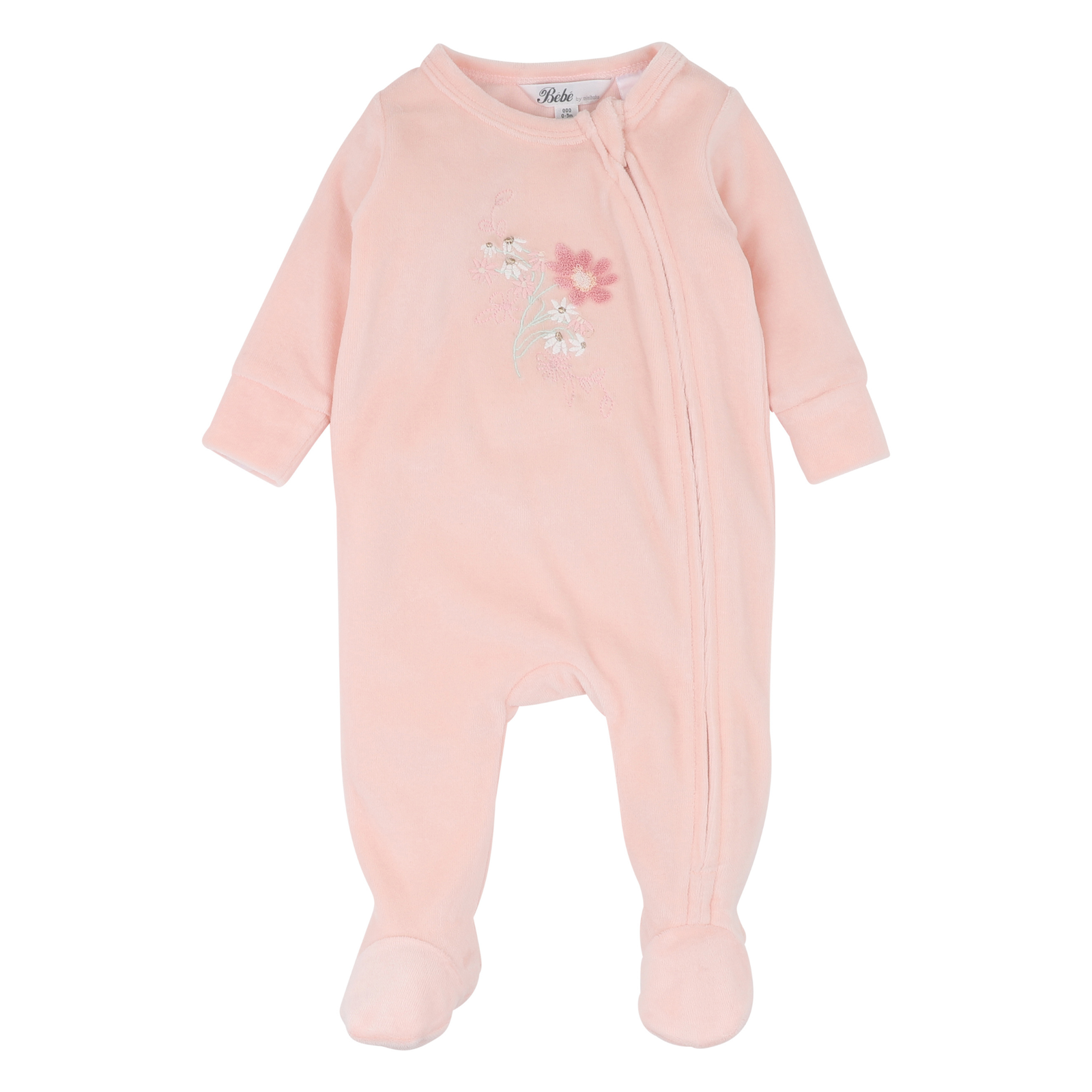 Bebe Fern Velour Embroidered Zip Onesie - Pale Pink