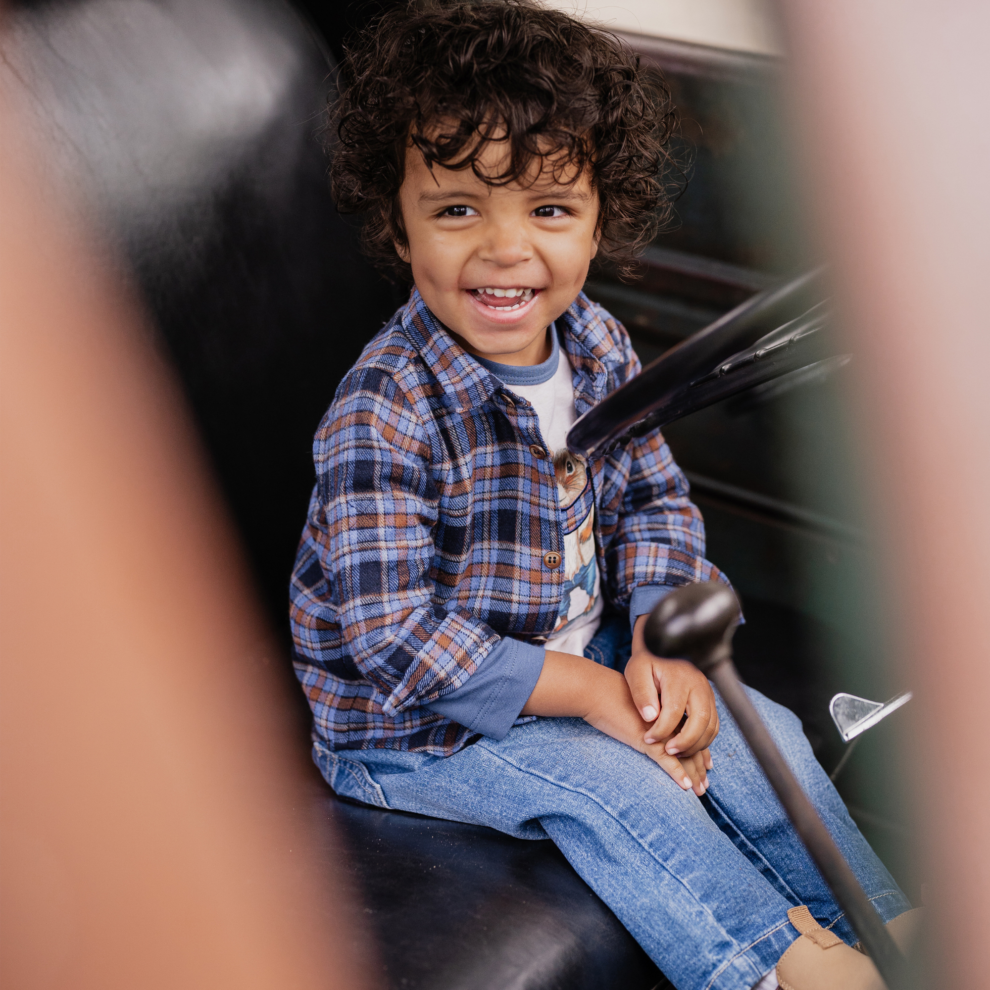 Bebe Hunter Check Long Sleeve Shirt - Blue Check