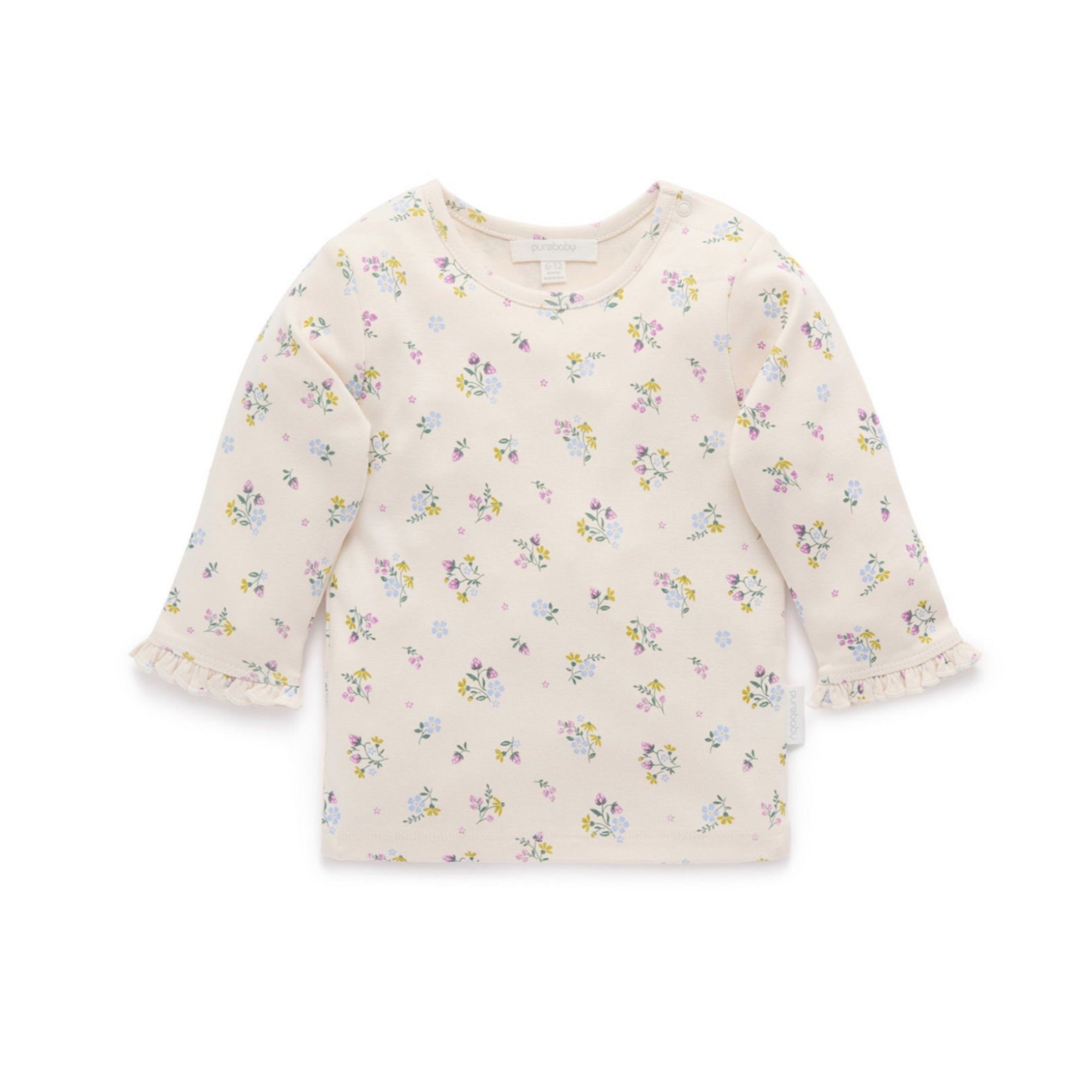 Purebaby Pointelle Rib Layering Top - Strawberry Blossom Print