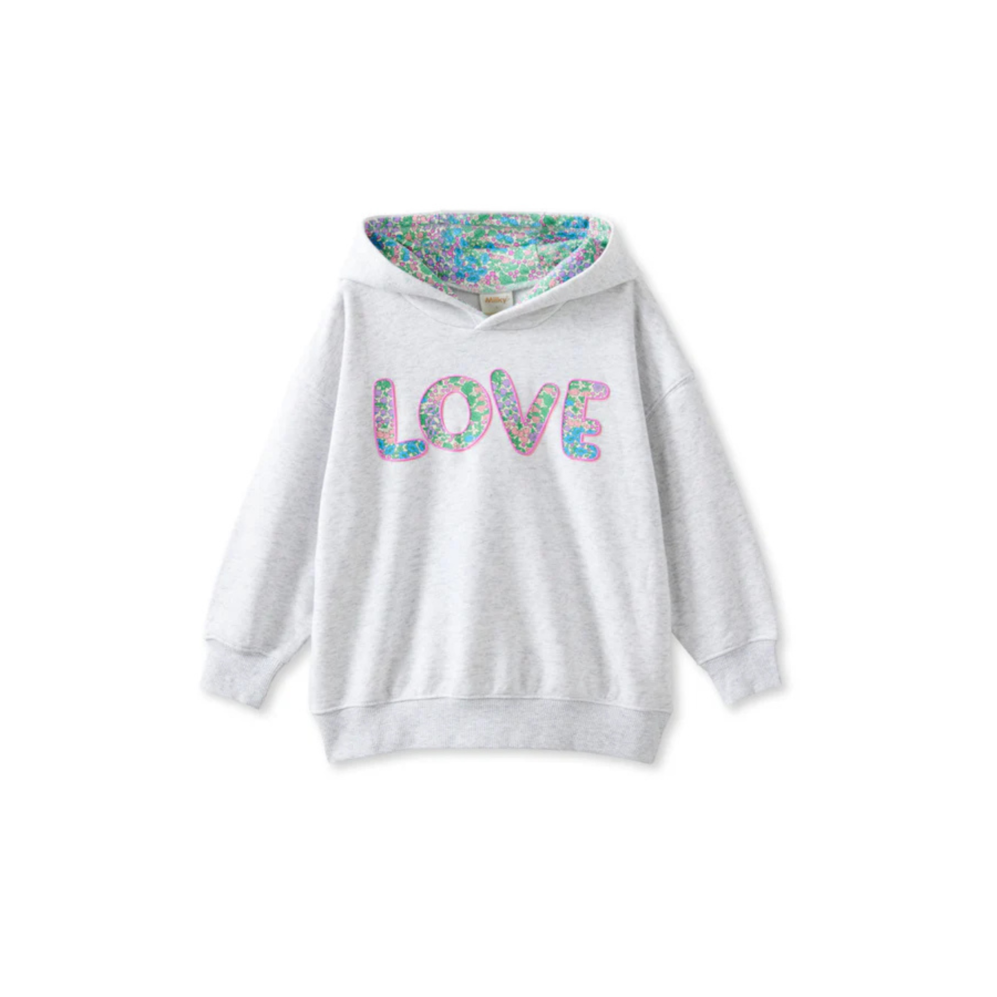 Milky Big Love Hoodie - Silver Marle / Floral
