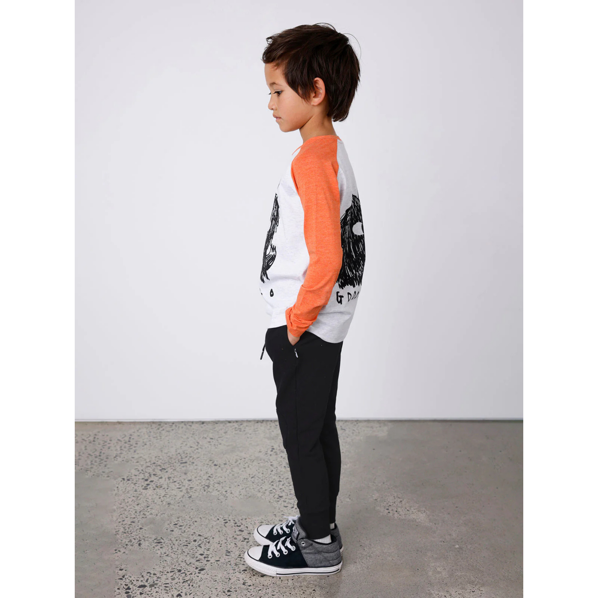 Minti Hello Goodbye Monster Tee - White Marle/Orange Marle