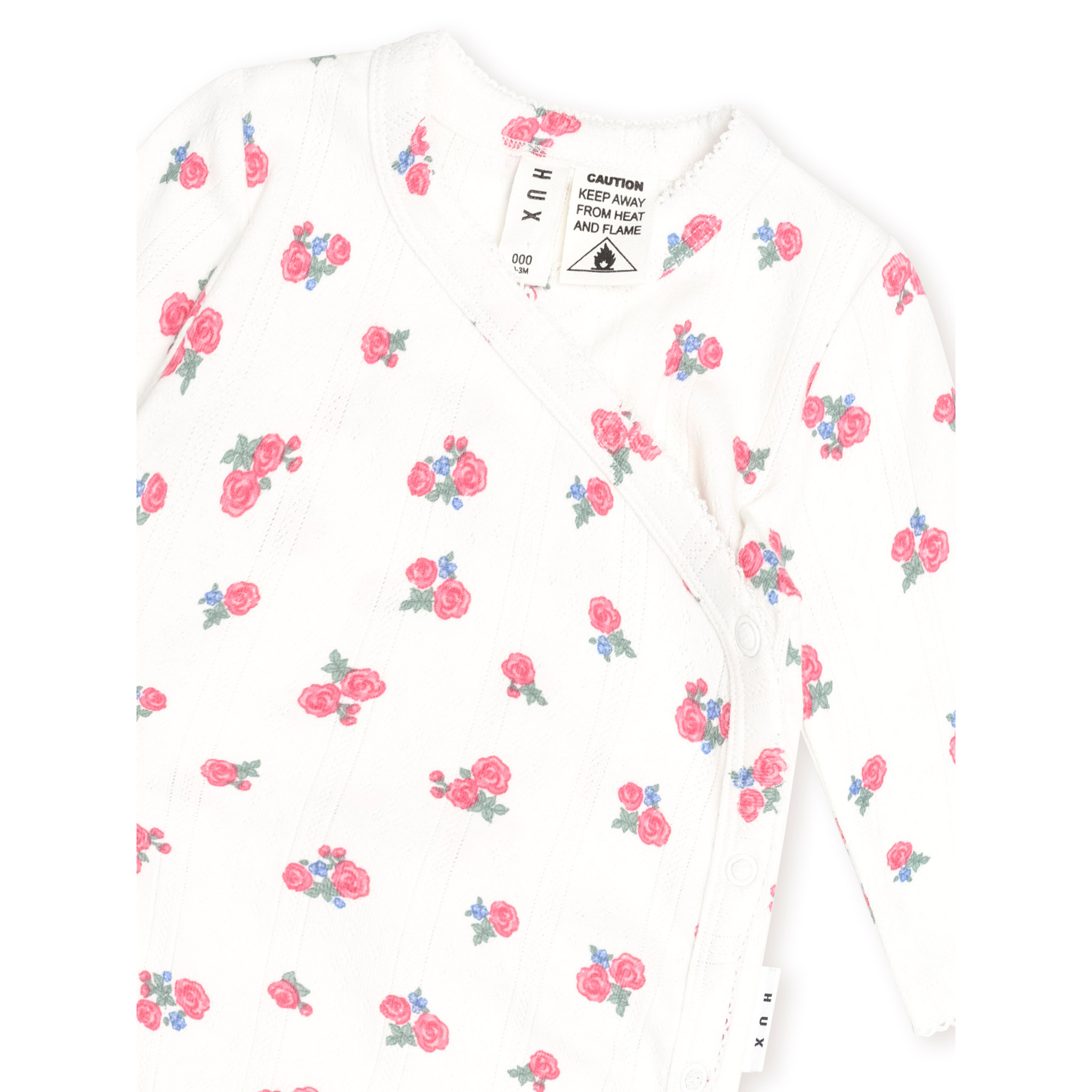 Huxbaby Floral Pointelle Kimono Romper - Almond Milk