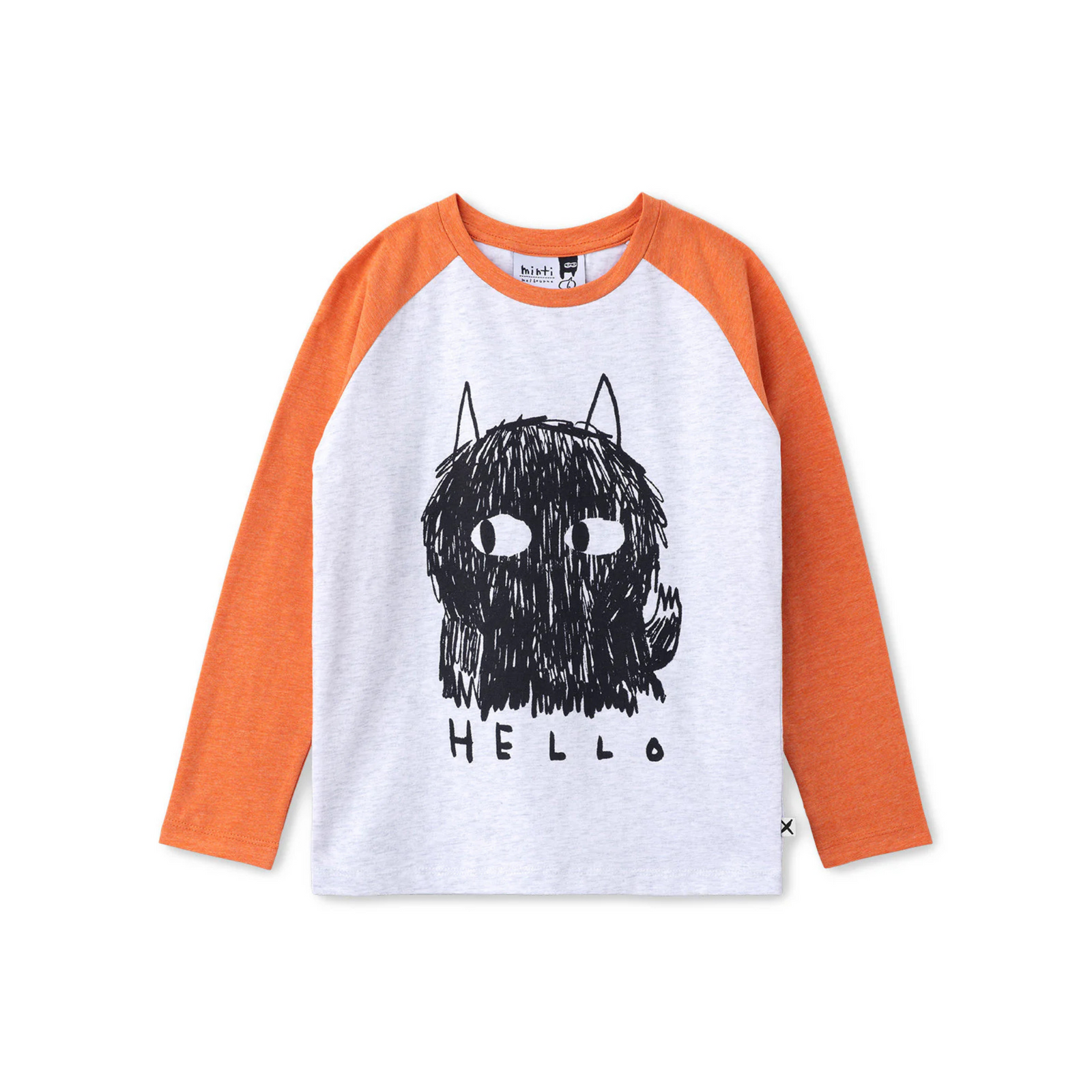 Minti Hello Goodbye Monster Tee - White Marle/Orange Marle