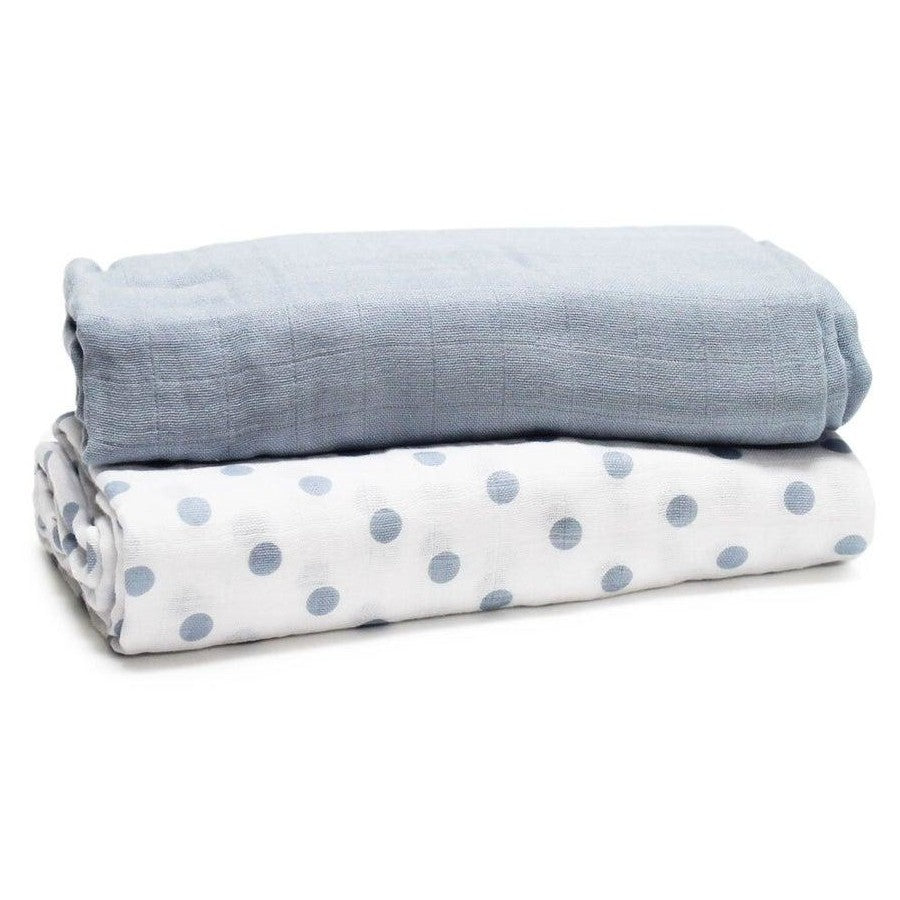 2PK Onkaparinga Baby Muslin Sleeping Blanket Swaddle Wrap Cotton Blue Spots