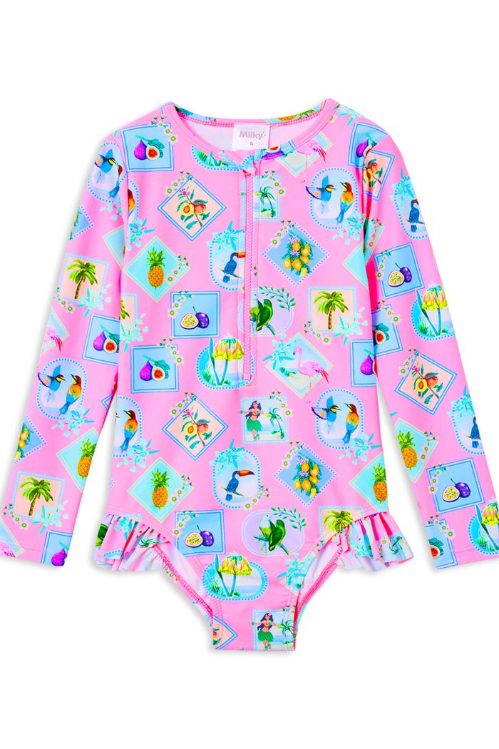 Milky Pink Resort Long Sleeve Swimsuit