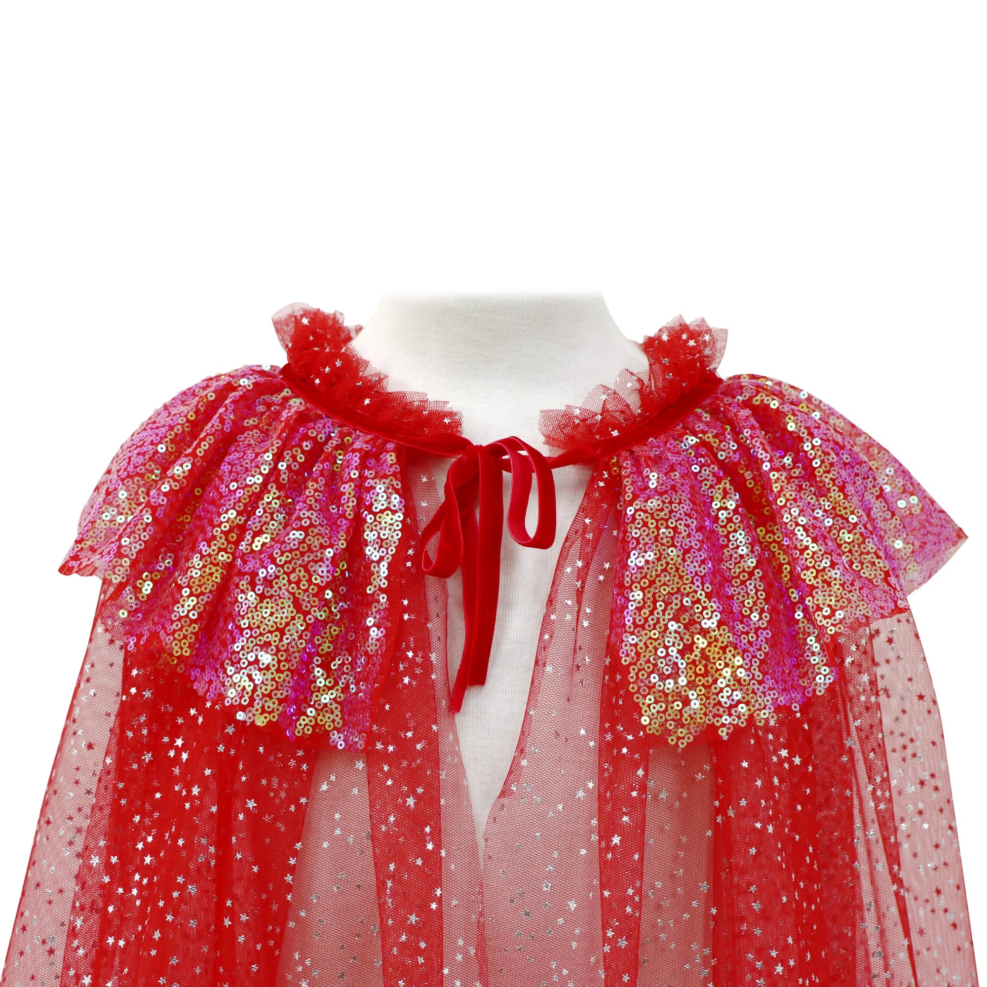 Twinkling Sequin Trim Cape - Red
