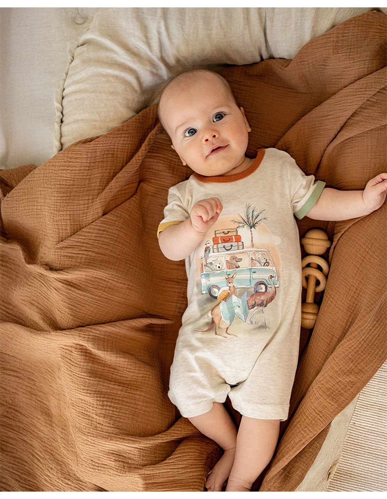 Bebe Ivan Camp Scene Short Sleeve Romper