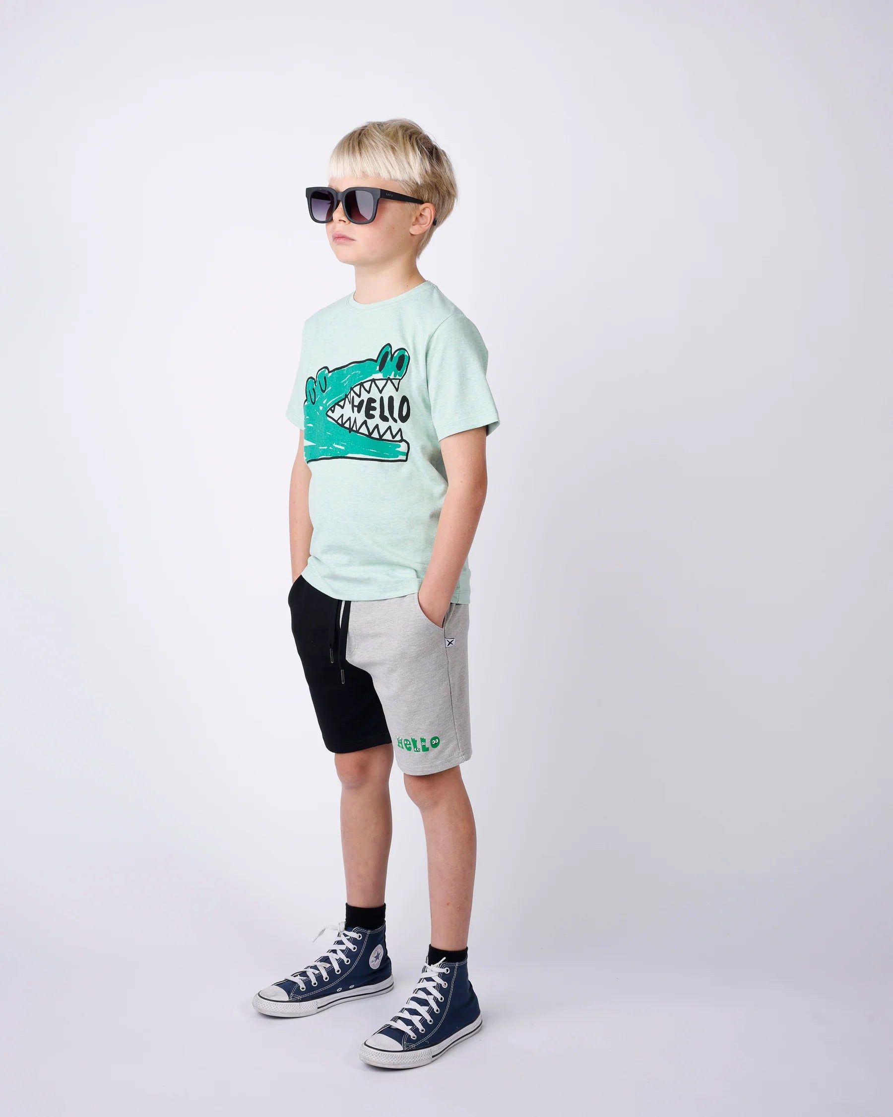Minti Hello Croc Tee - Green Marle