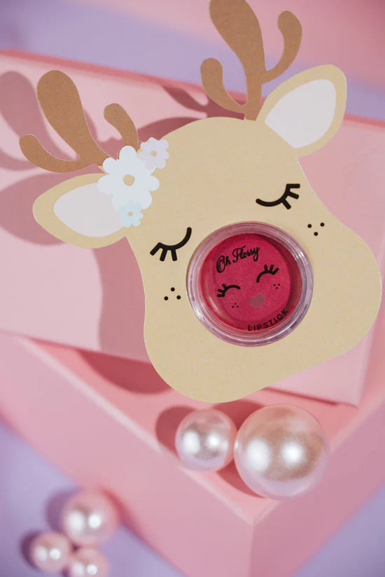 Oh Flossy Lipstick Stocking Stuffer - Rudolph - Pink Ears with Flowers