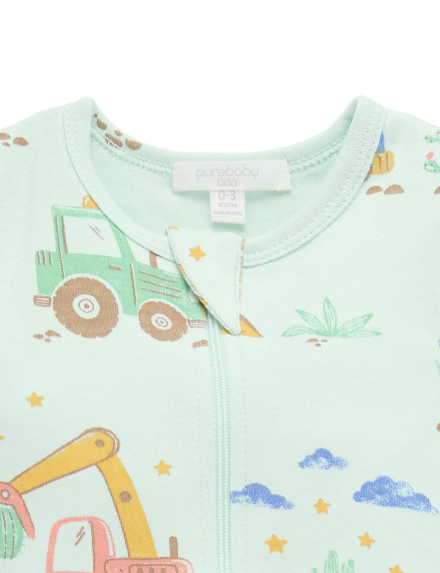 Purebaby Desert Trucks Short Zip Growsuit