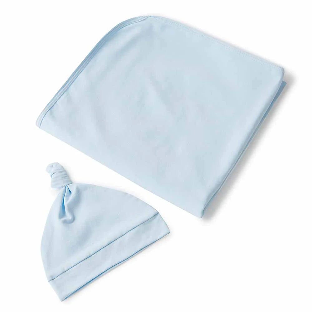 Snuggle Hunny Baby Blue Organic Jersey Wrap & Beanie Set